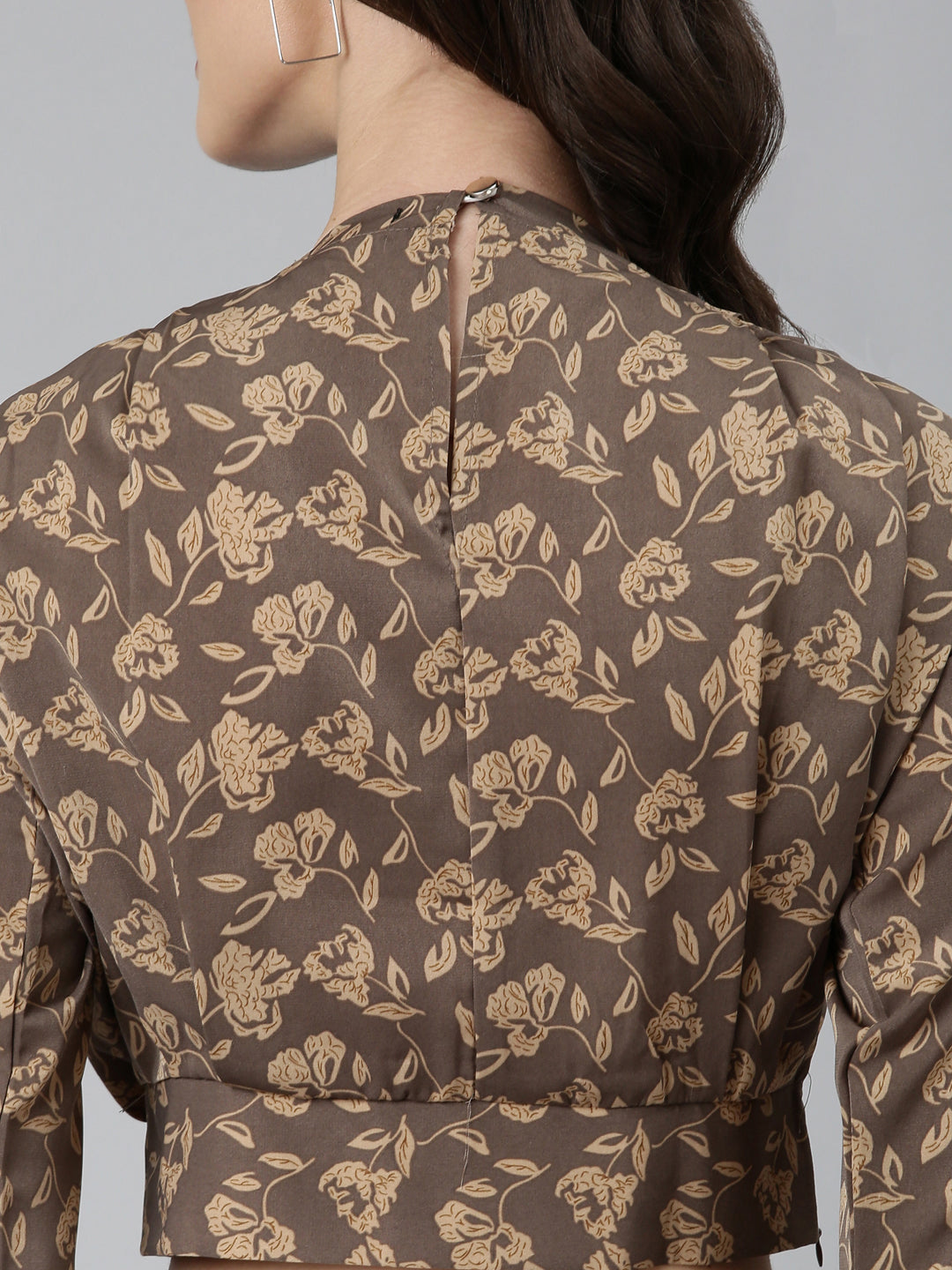 Women Taupe Floral Blouson Top