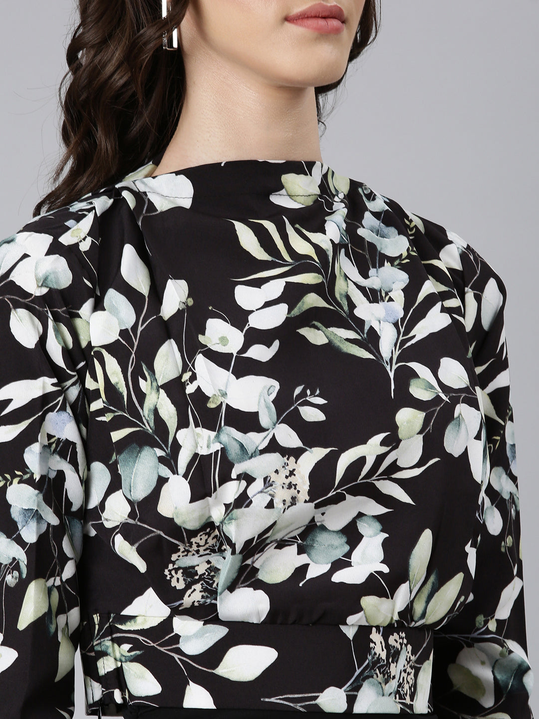 Women Black Floral Blouson Top