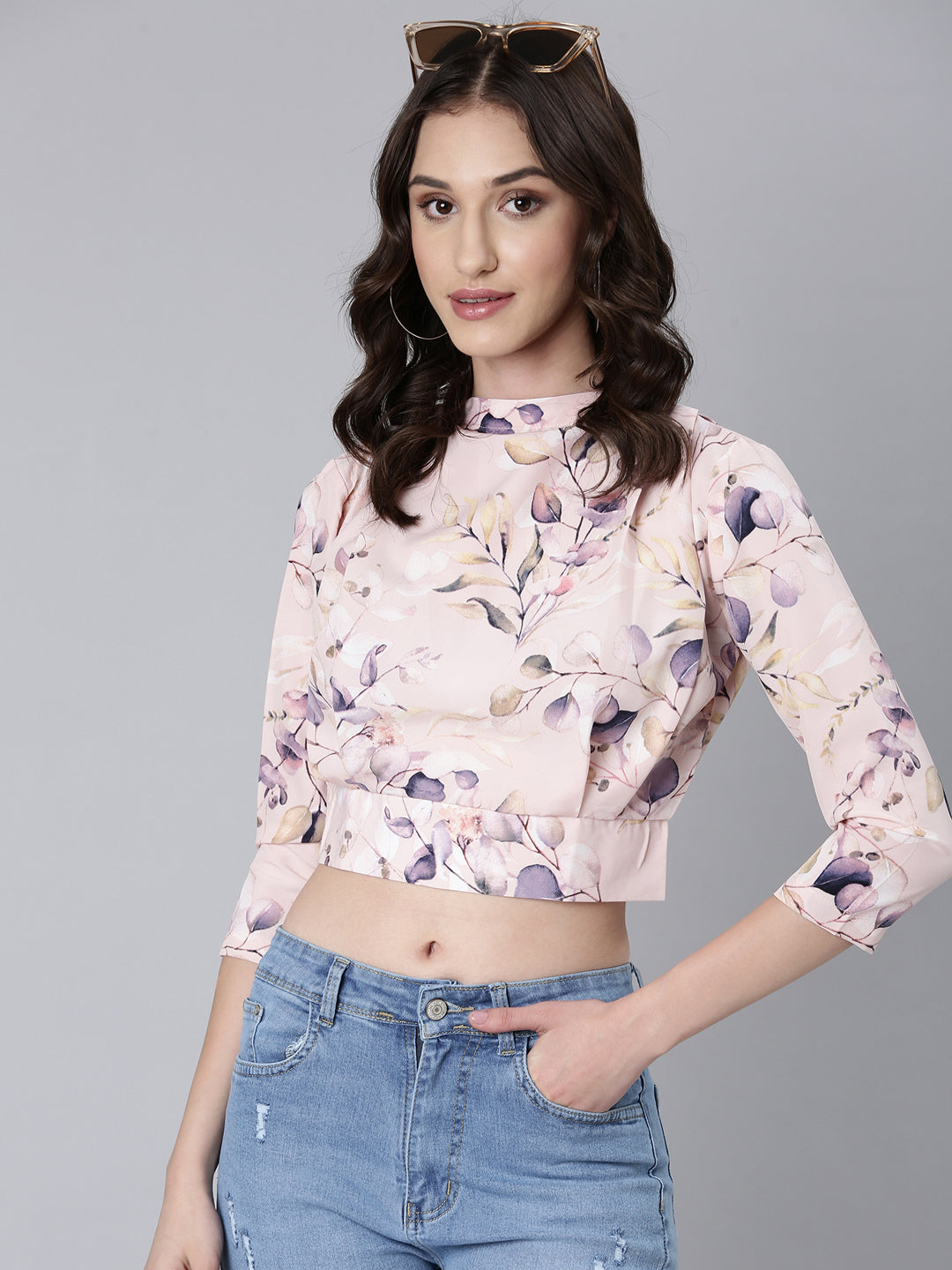 Women Pink Floral Blouson Top