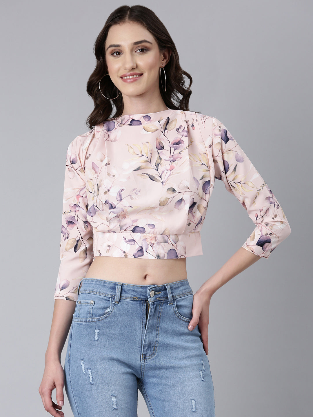 Women Pink Floral Blouson Top