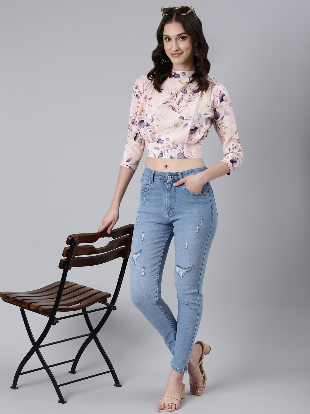 Women Pink Floral Blouson Top