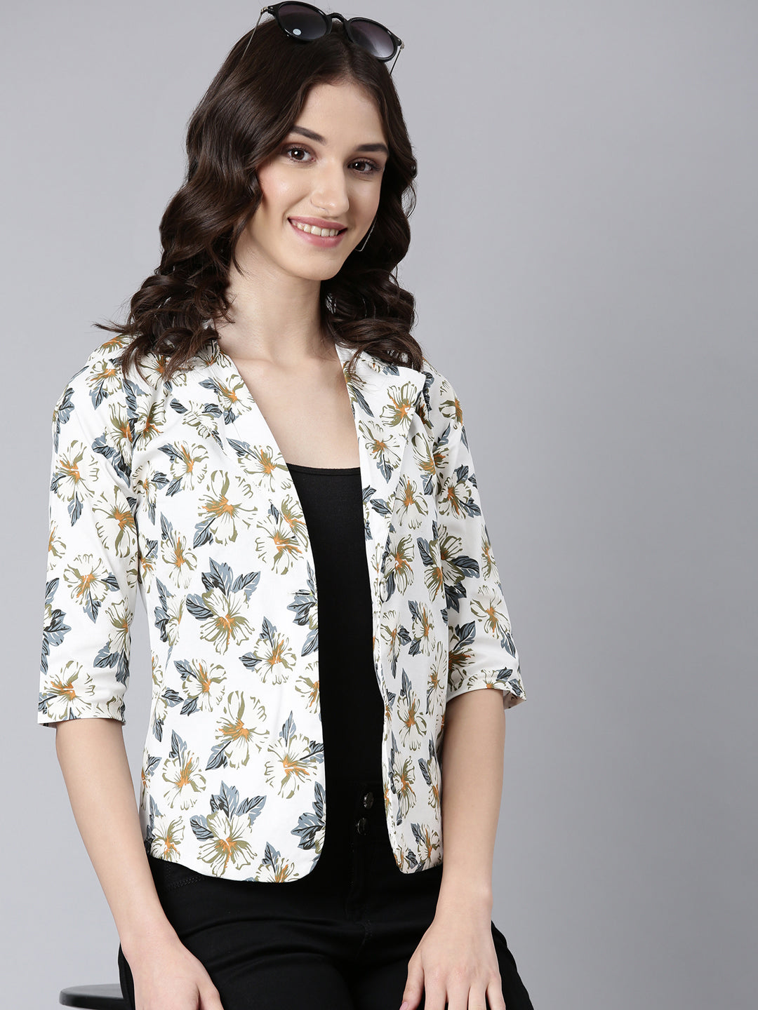 Women White Printed Blazer