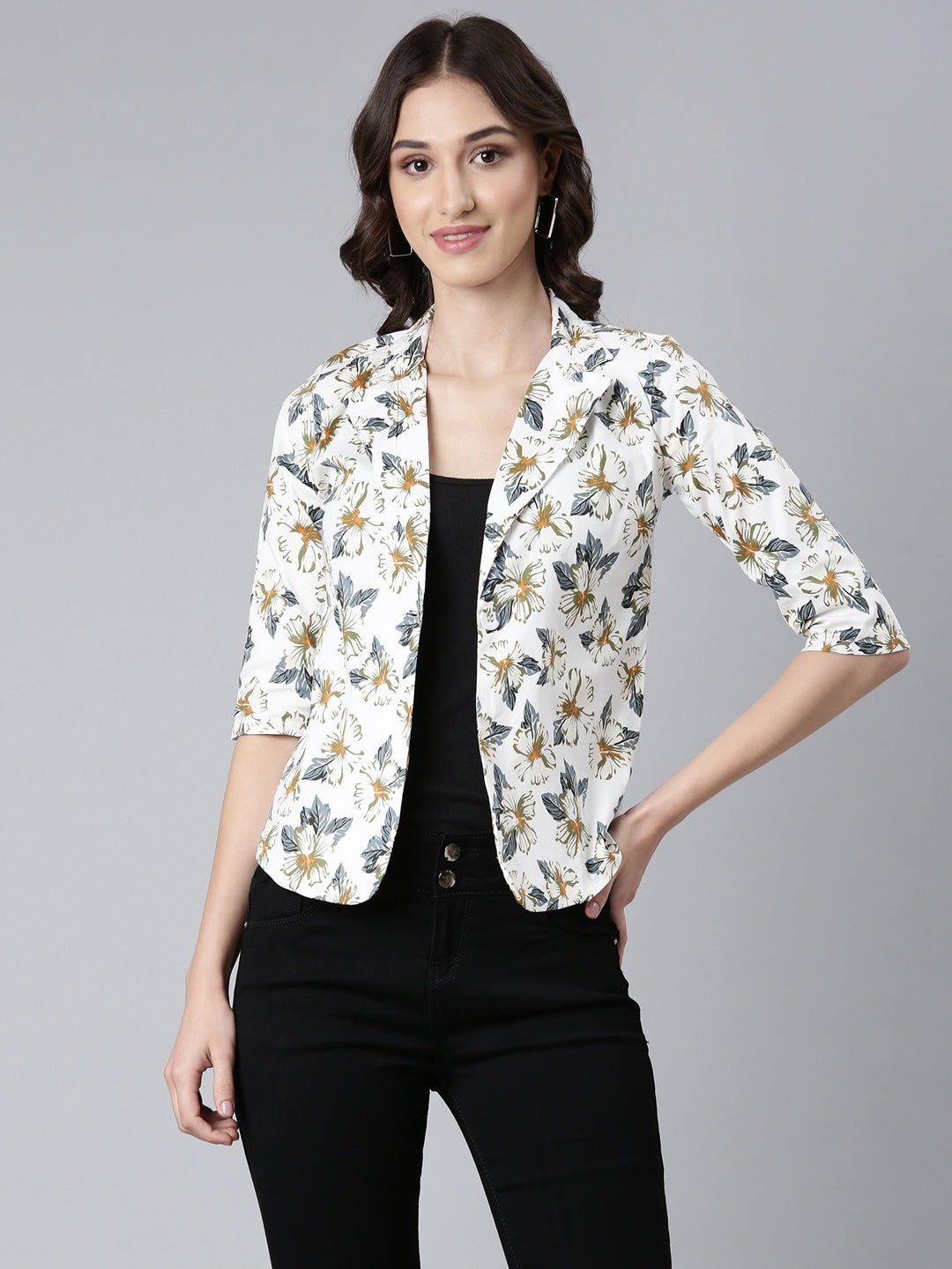 Women White Printed Blazer