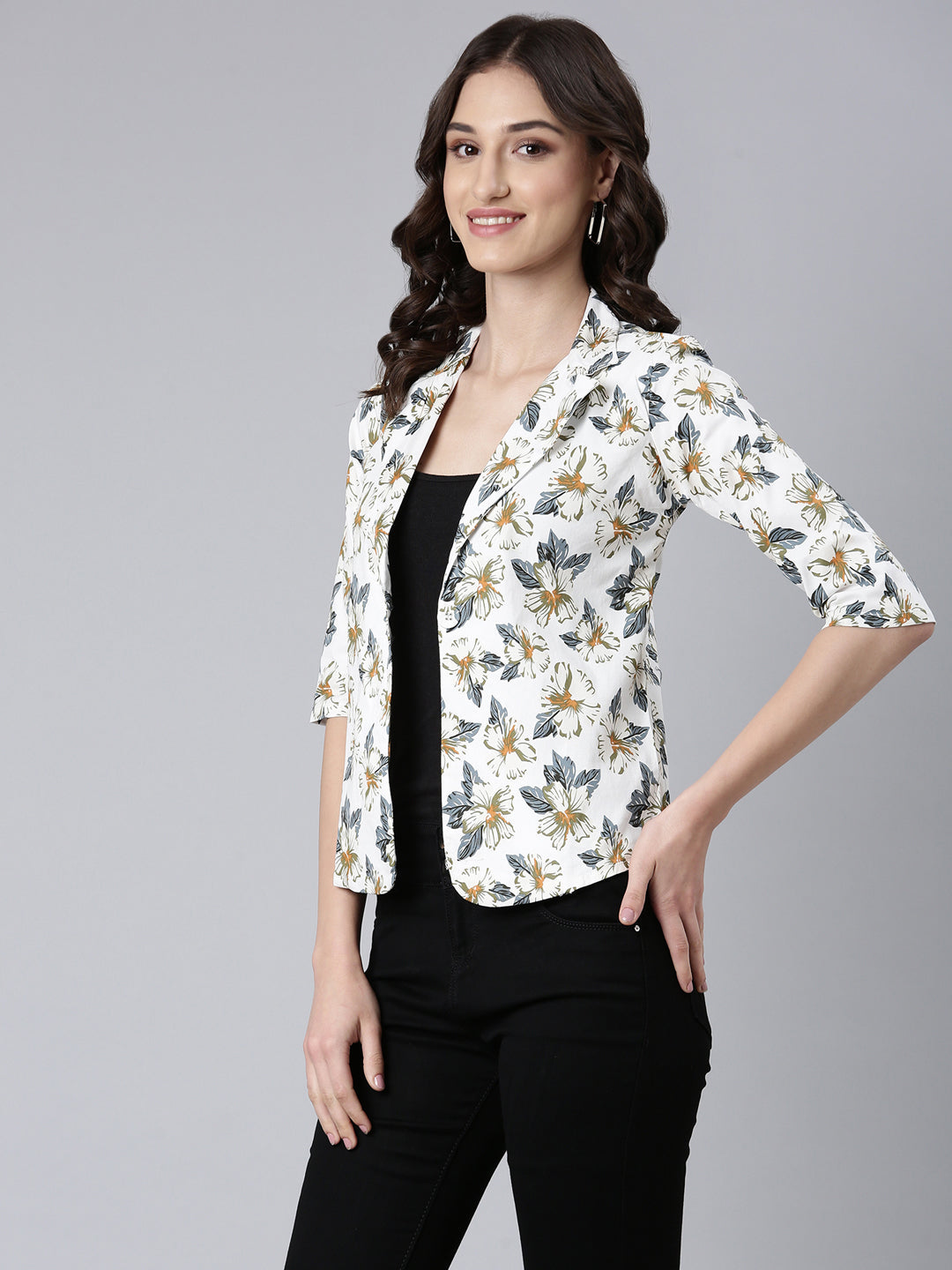 Women White Printed Blazer