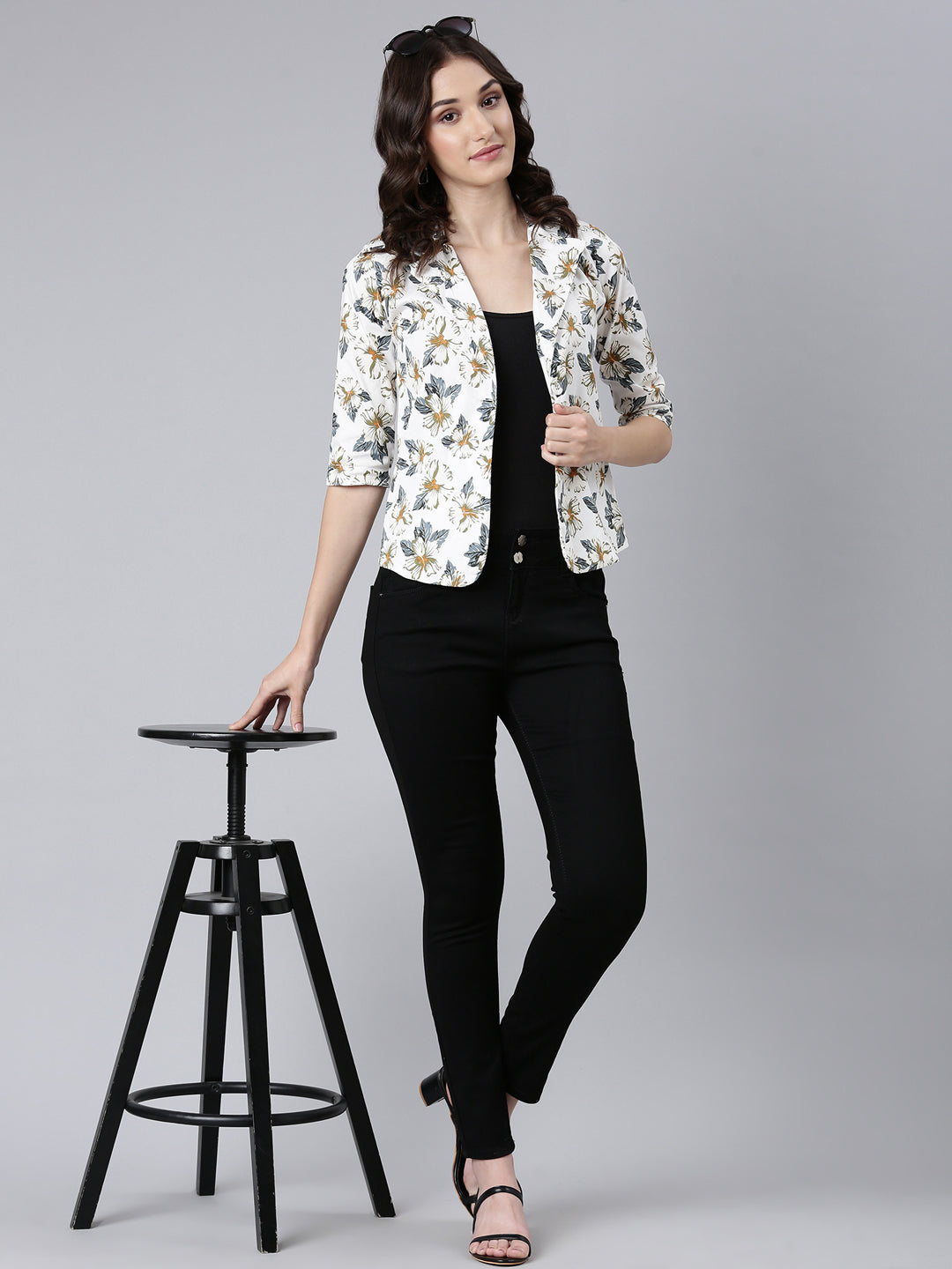 Women White Printed Blazer