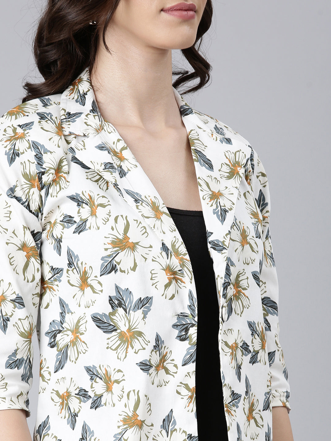 Women White Printed Blazer