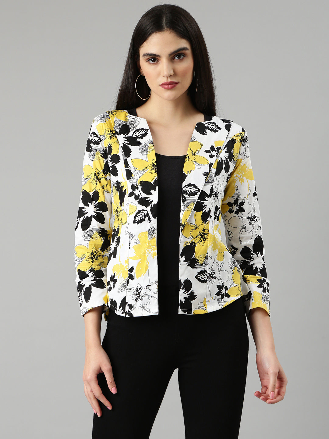 Women Yellow Printed Blazer