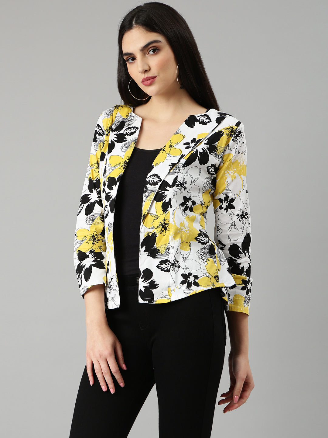 Women Yellow Printed Blazer