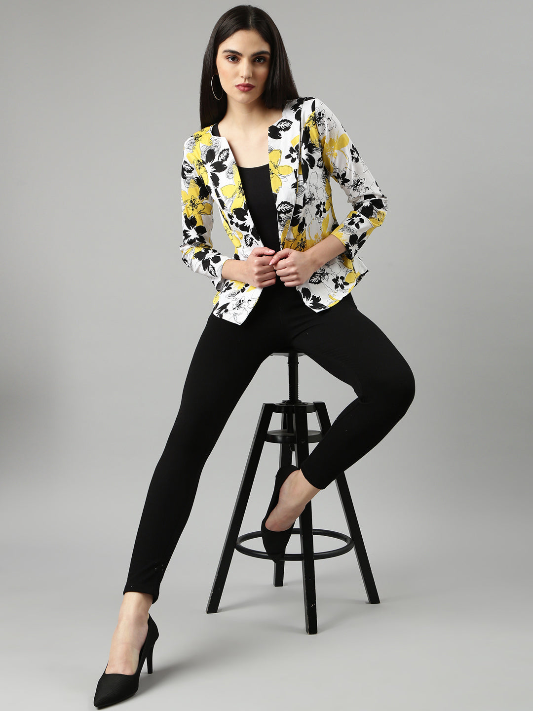 Women Yellow Printed Blazer