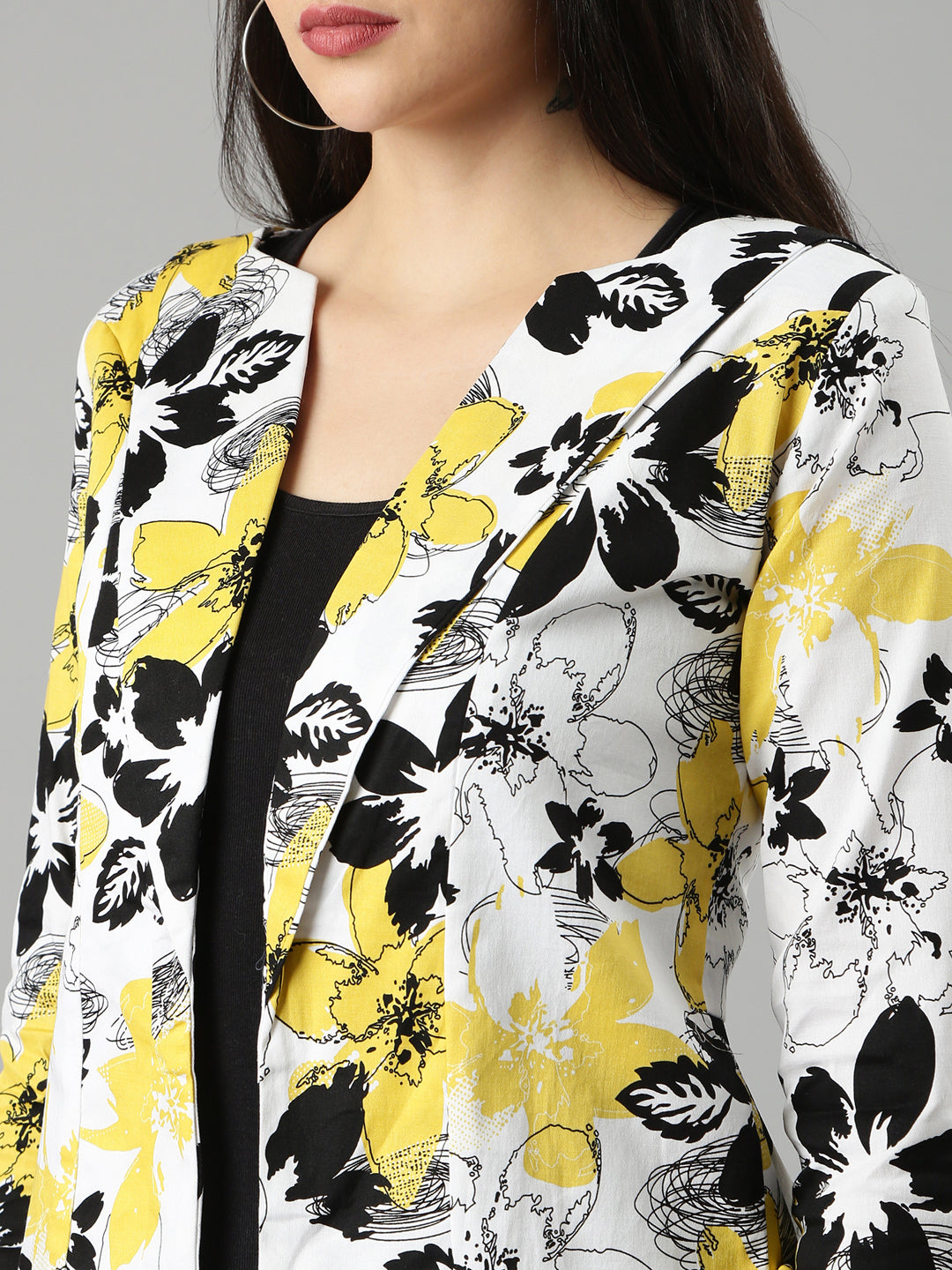 Women Yellow Printed Blazer