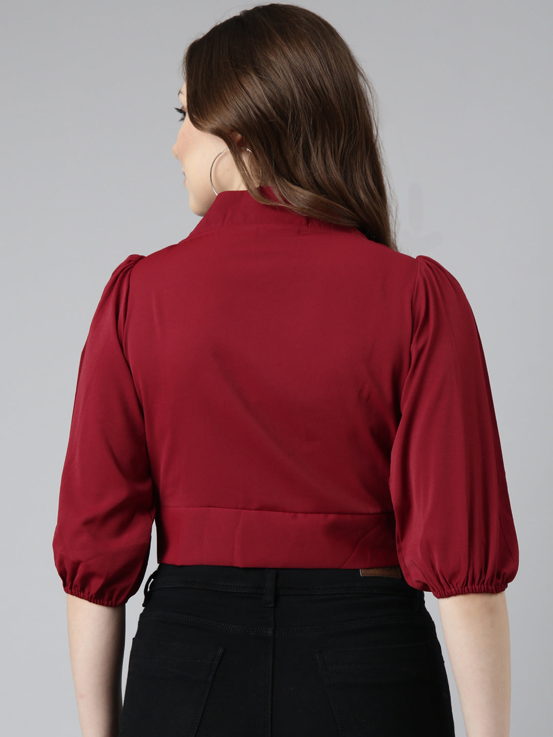 Women Maroon Solid Blouson Crop Top