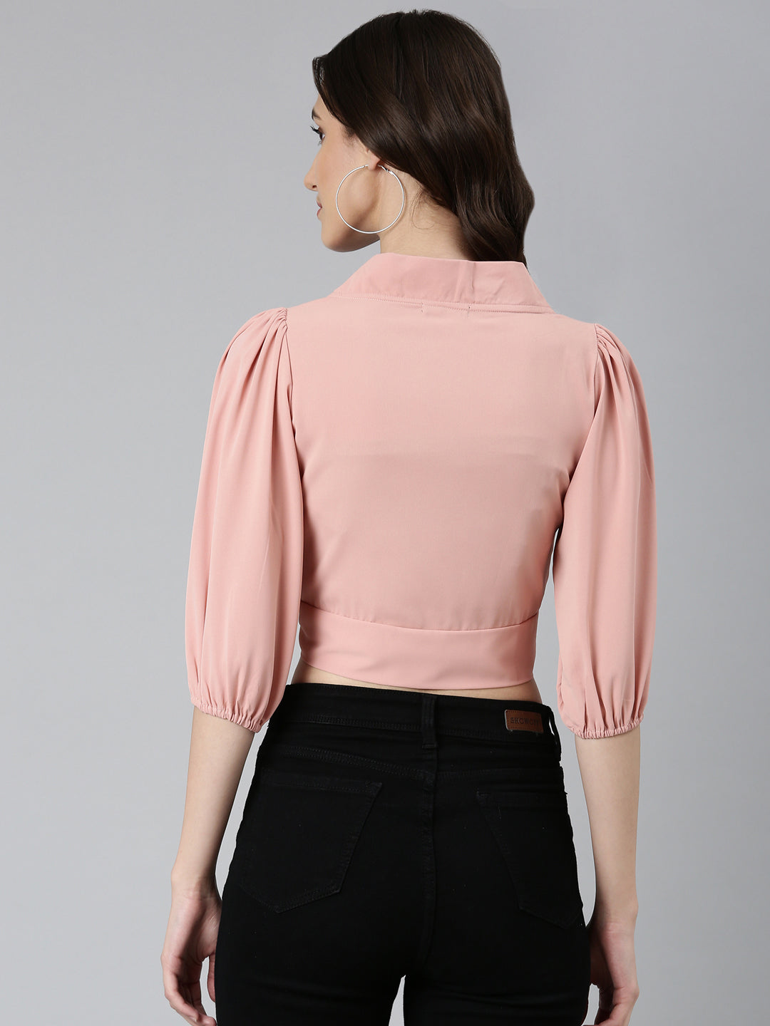 Women Peach Solid Wrap Crop Top