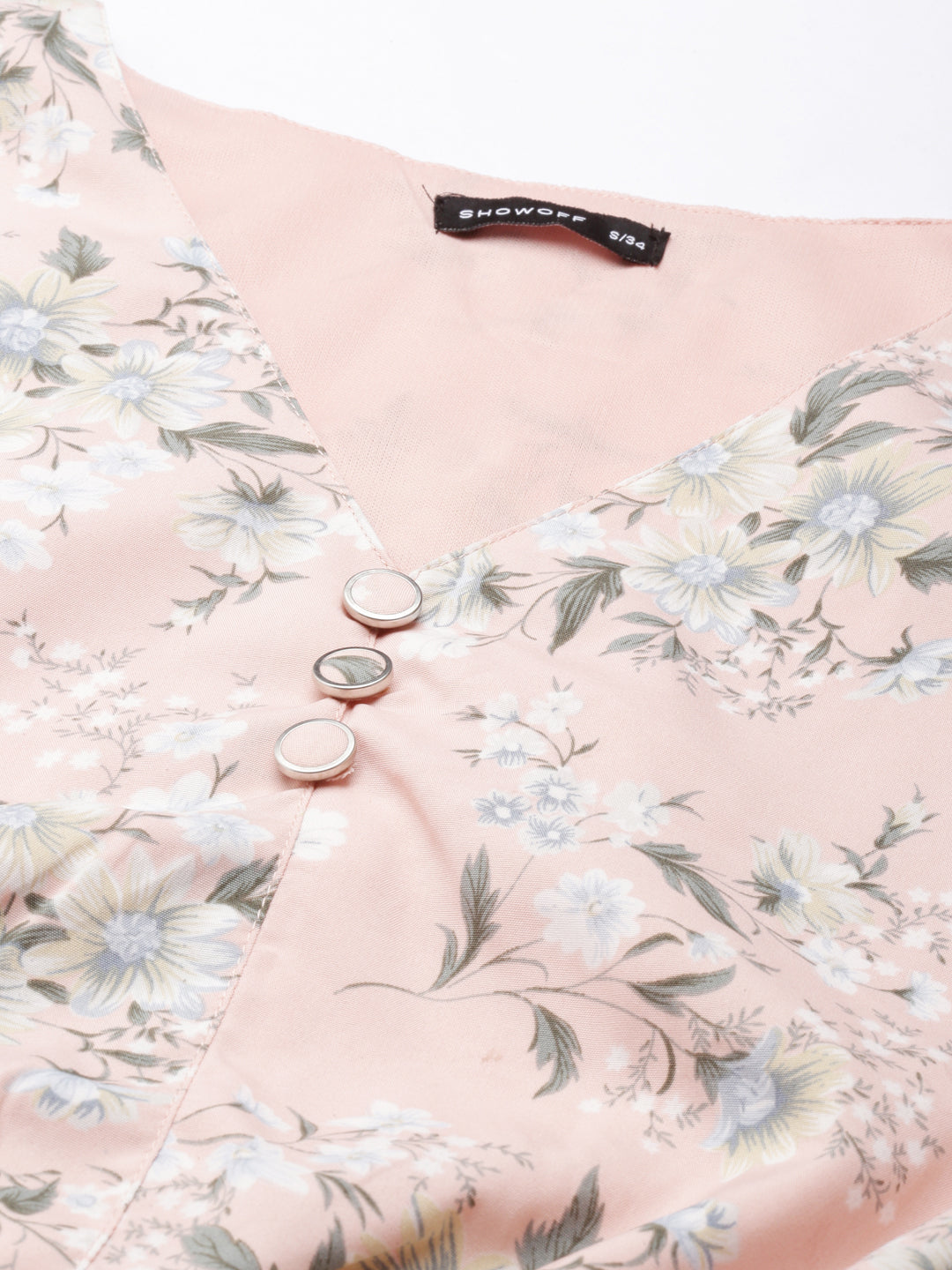 Women Peach Floral Blouson Crop Top