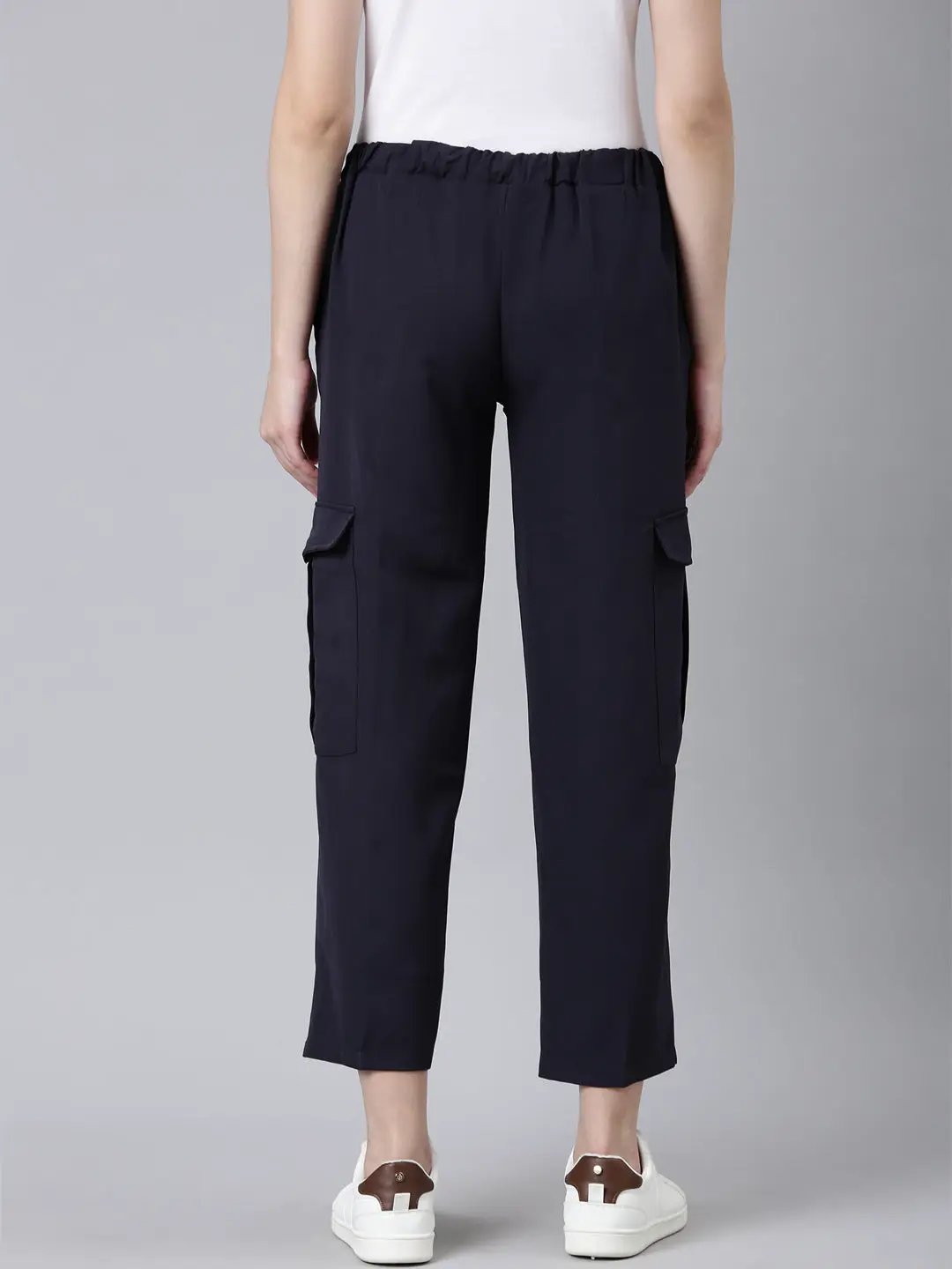 Women's Navy Blue Solid Cargos