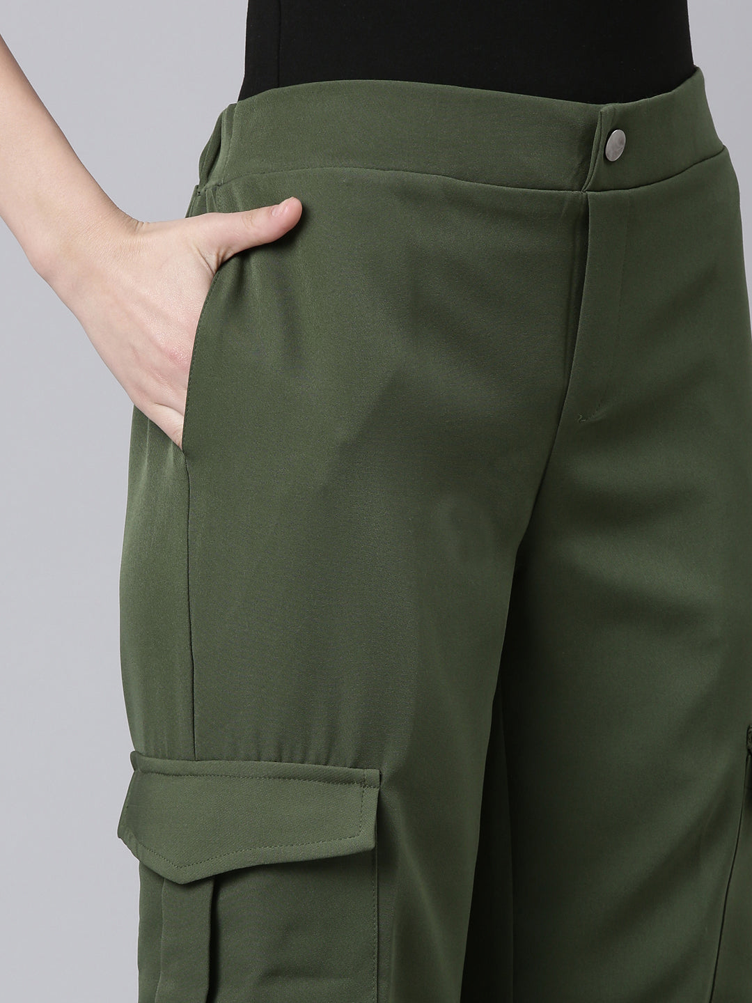 Women Olive Solid Cargos