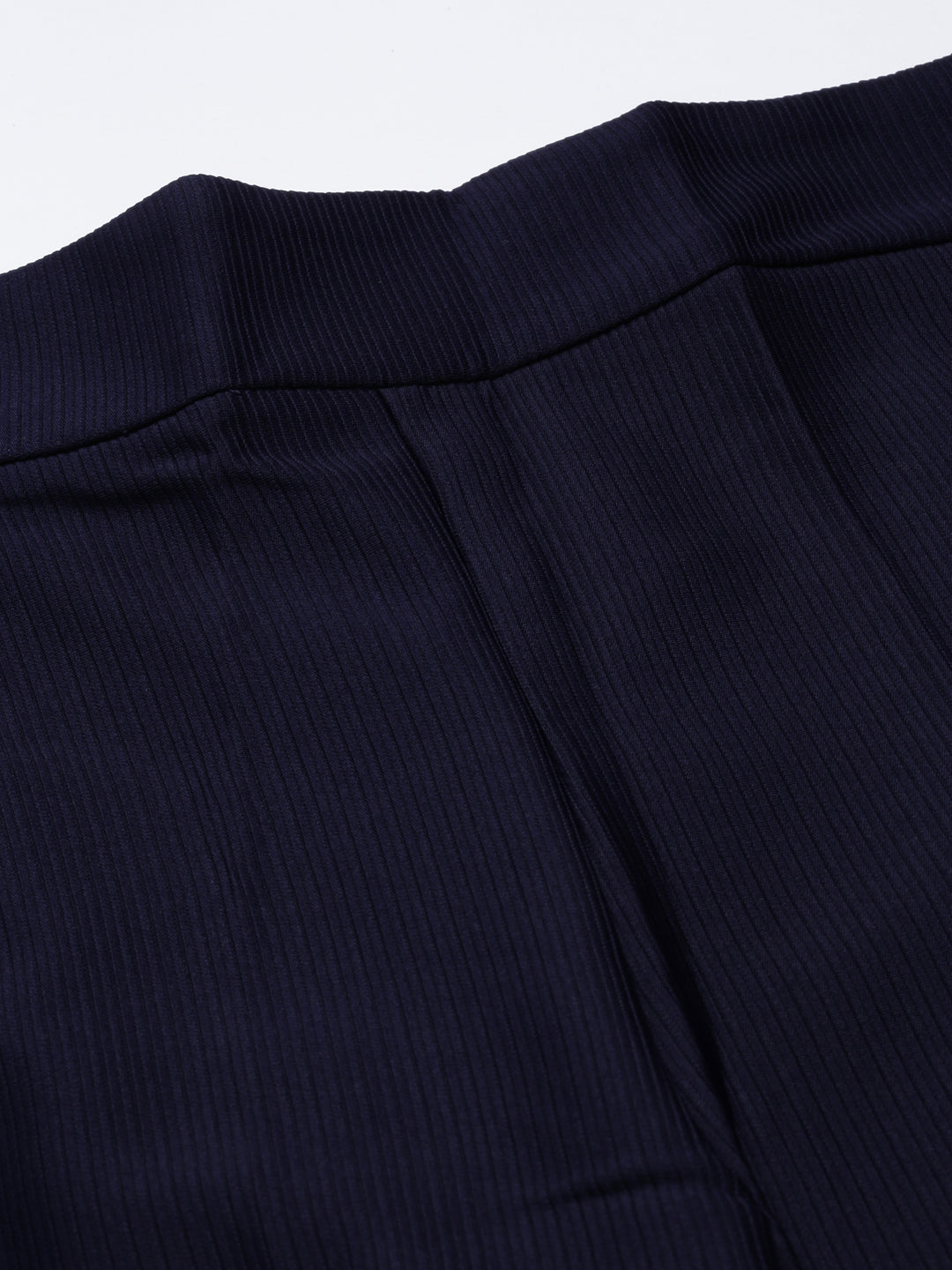 Women's Navy Blue Straight Fit Striped Cotton Parallel Trousers