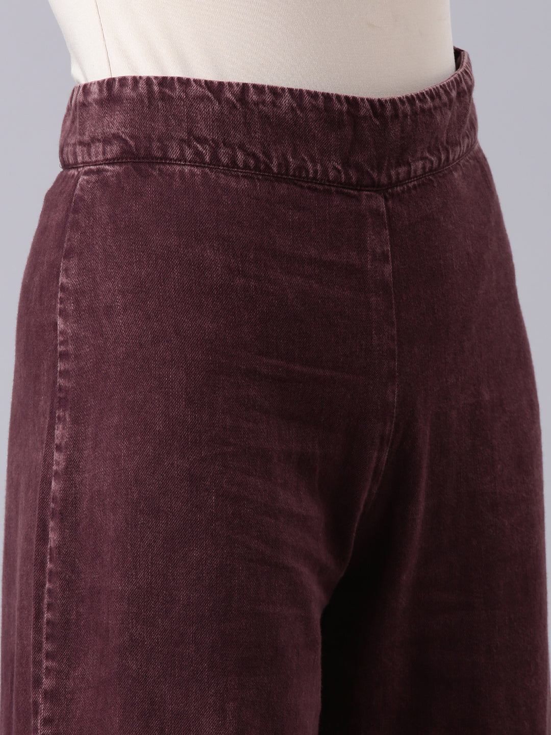 Women Burgundy Solid Wide Leg Denim Jeans