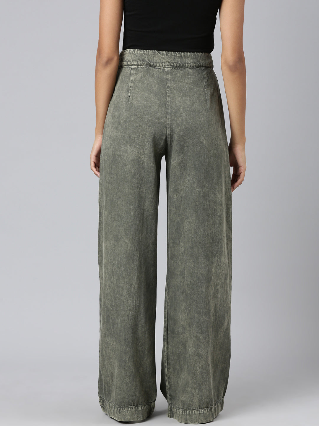 Women's Olive Wide Leg Celan Look Denim Jeans