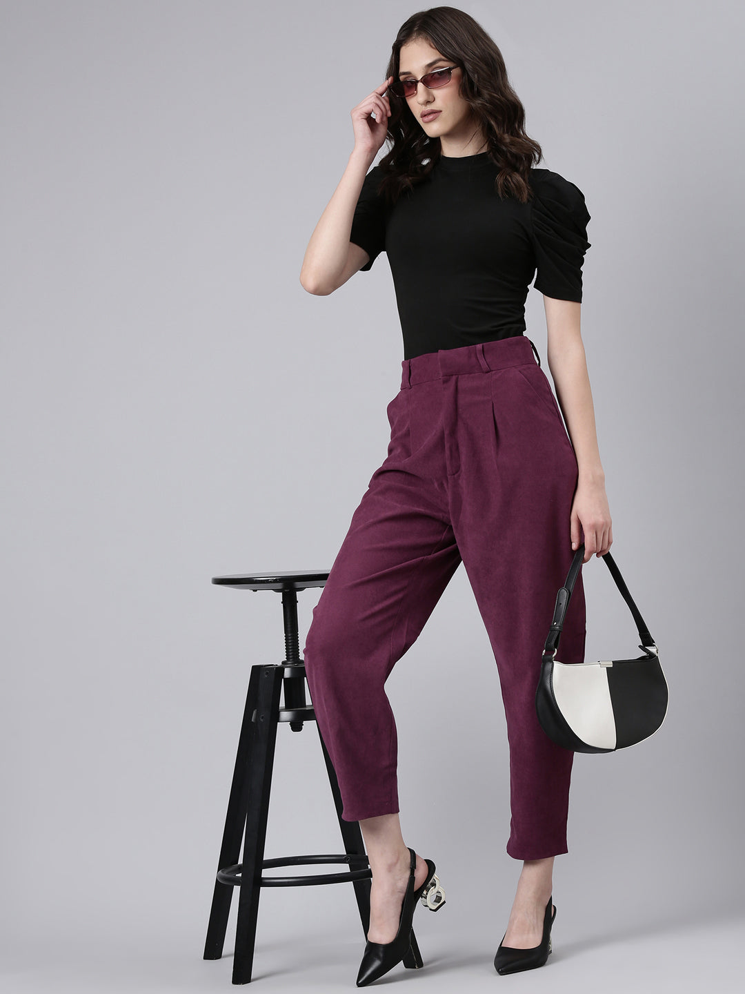 Women's Violet Straight Fit Cotton Cropped Peg Trousers