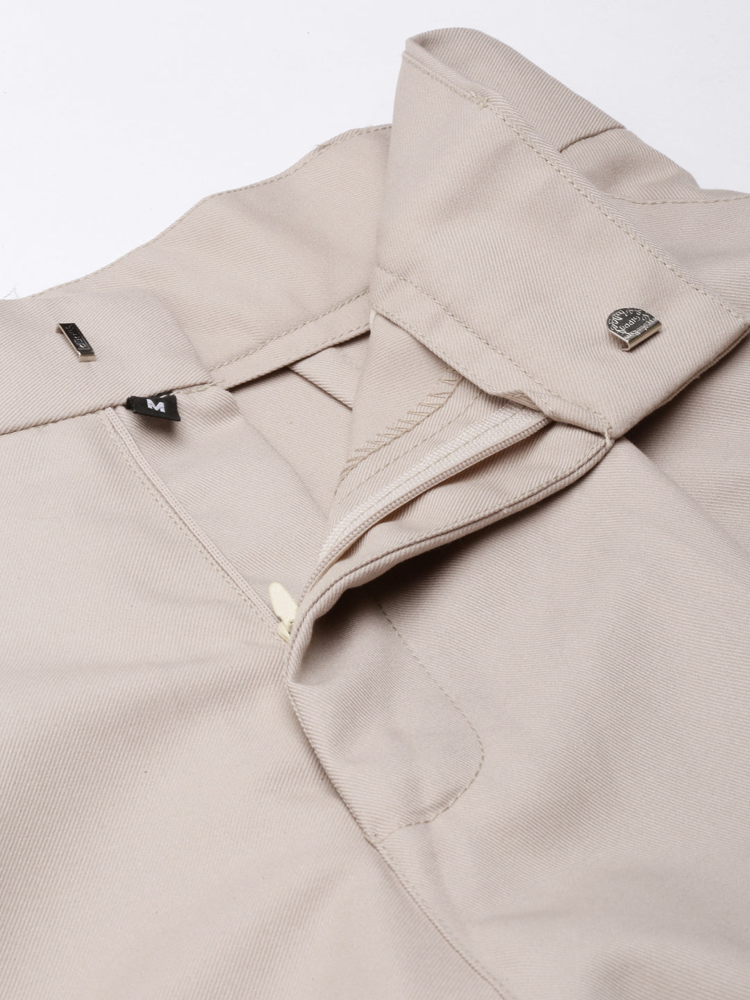 Women's Beige Mom Fit Pleated Cotton Cropped Peg Trousers