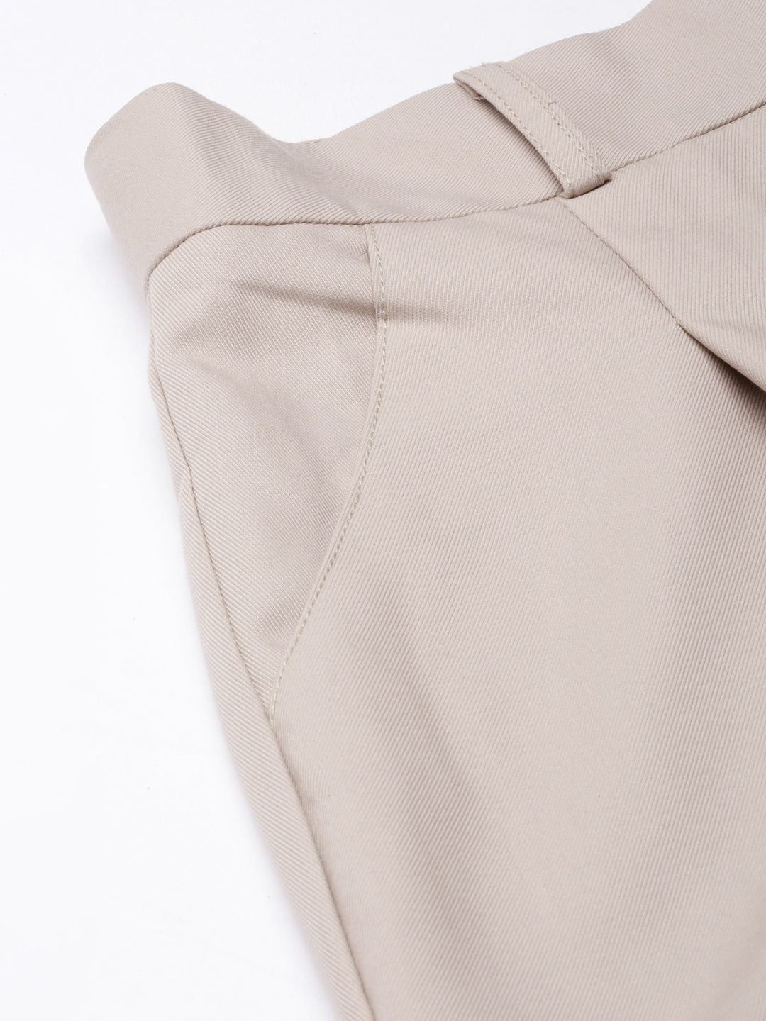 Women's Beige Mom Fit Pleated Cotton Cropped Peg Trousers