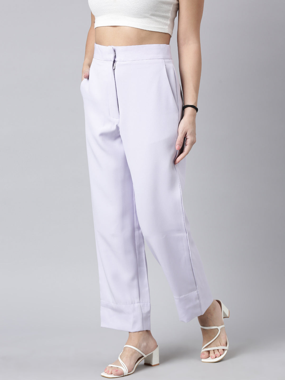 Women Solid Lavender Parallel Trousers