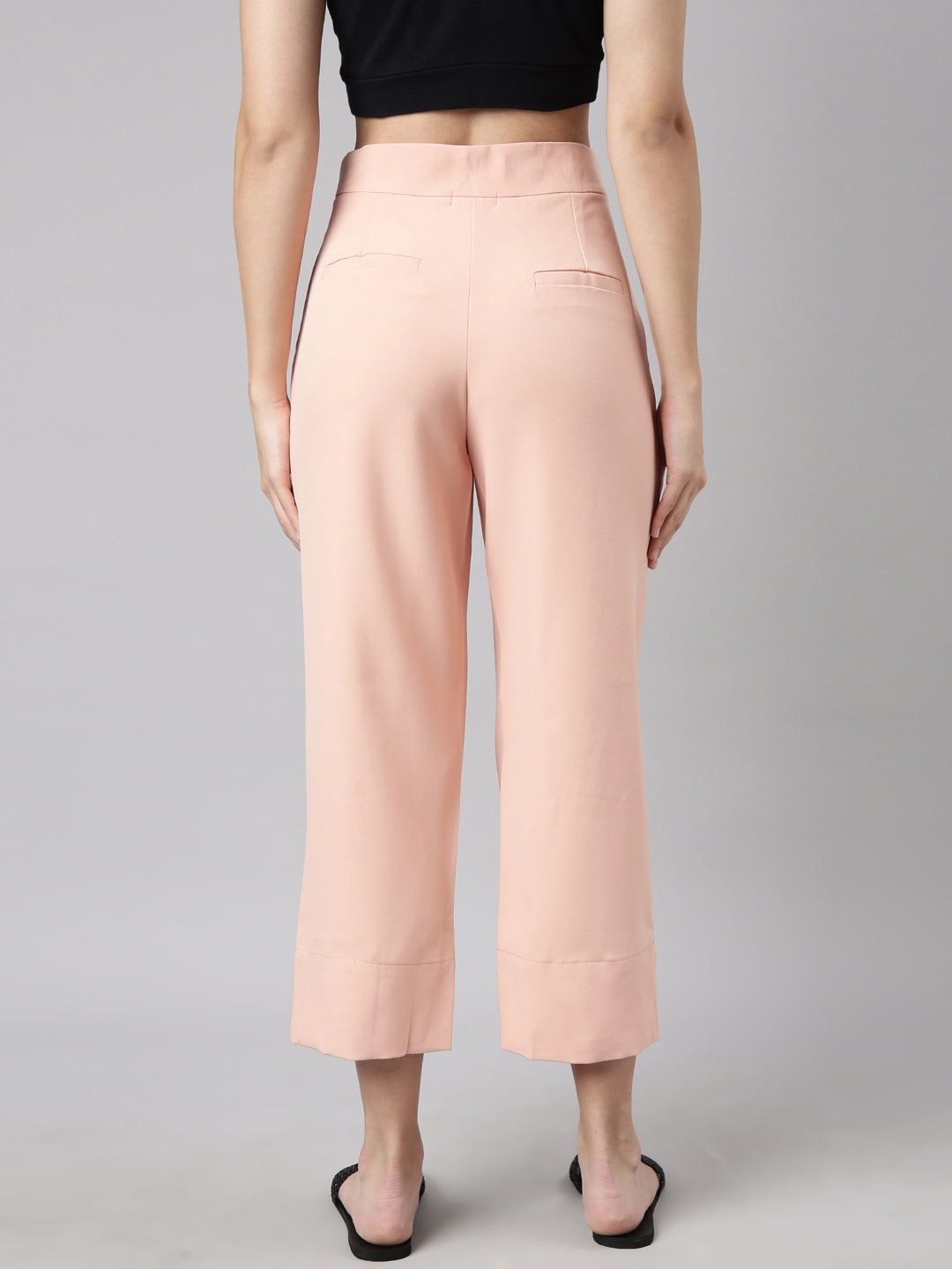 Women Solid Peach Parallel Trousers