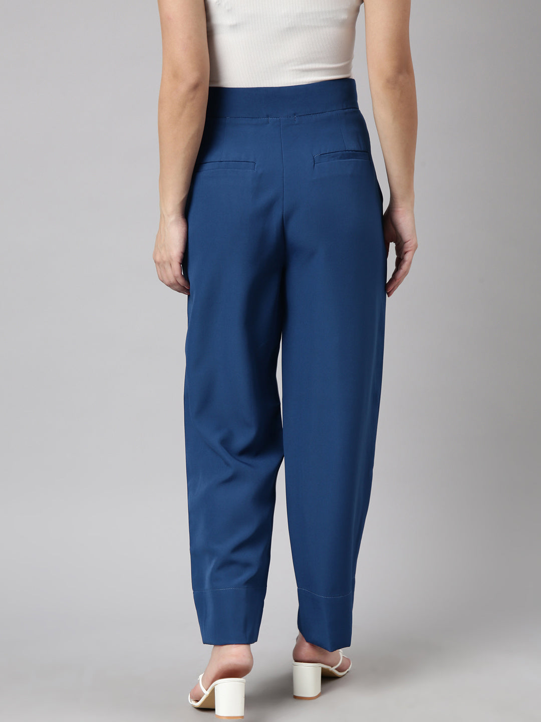 Women Solid Teal Parallel Trousers