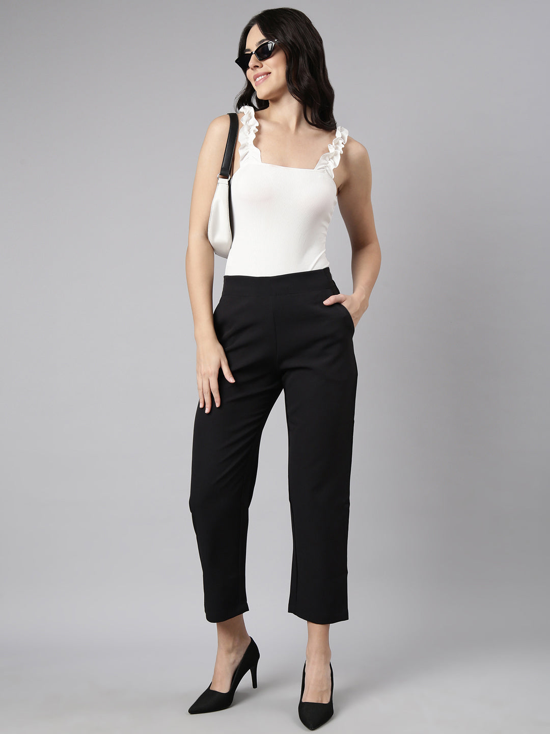 Women Solid Black Formal Trousers