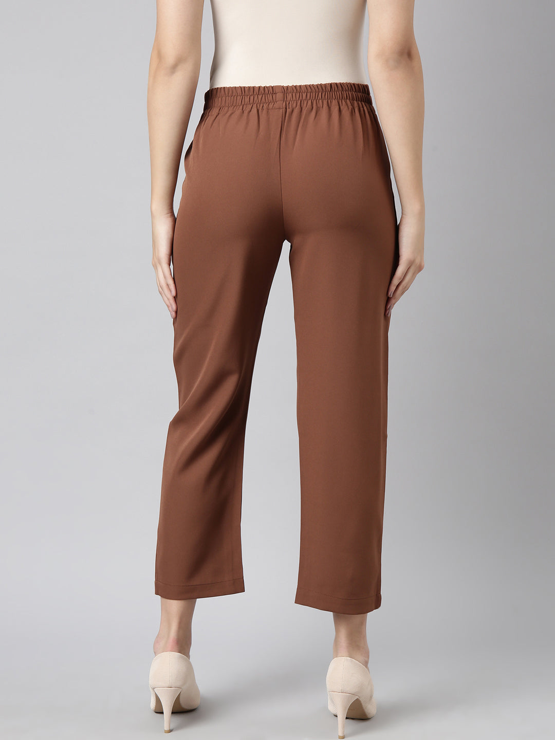 Women Solid Brown Formal Trousers