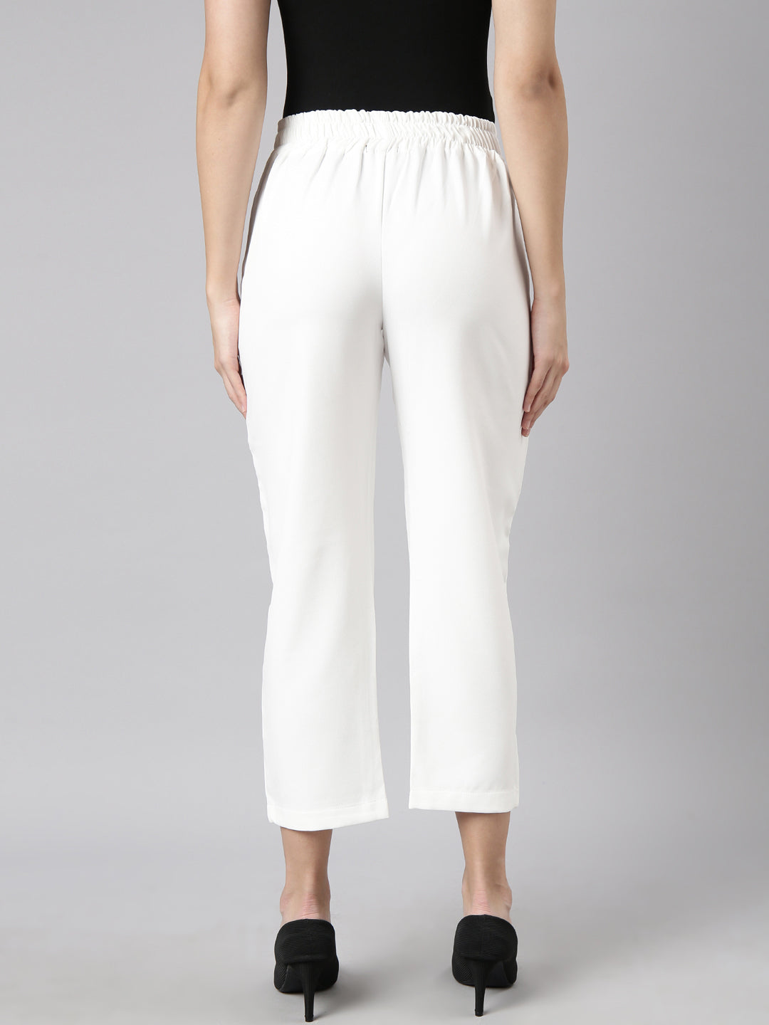 Women Solid Off White Formal Trousers