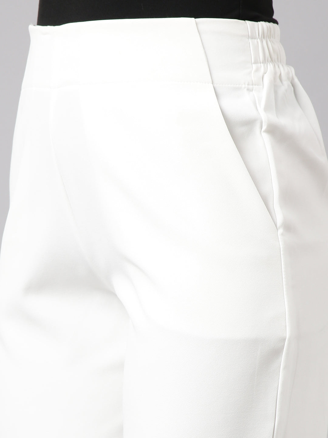 Women Solid Off White Formal Trousers