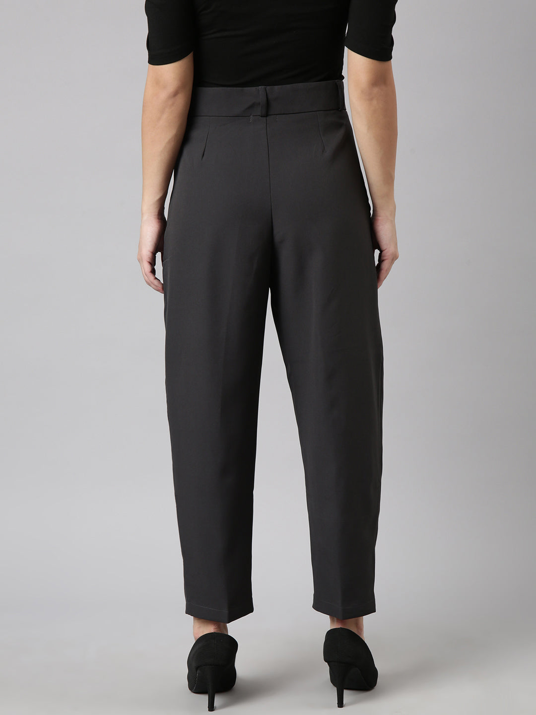 Women Solid Charcoal Formal Trousers