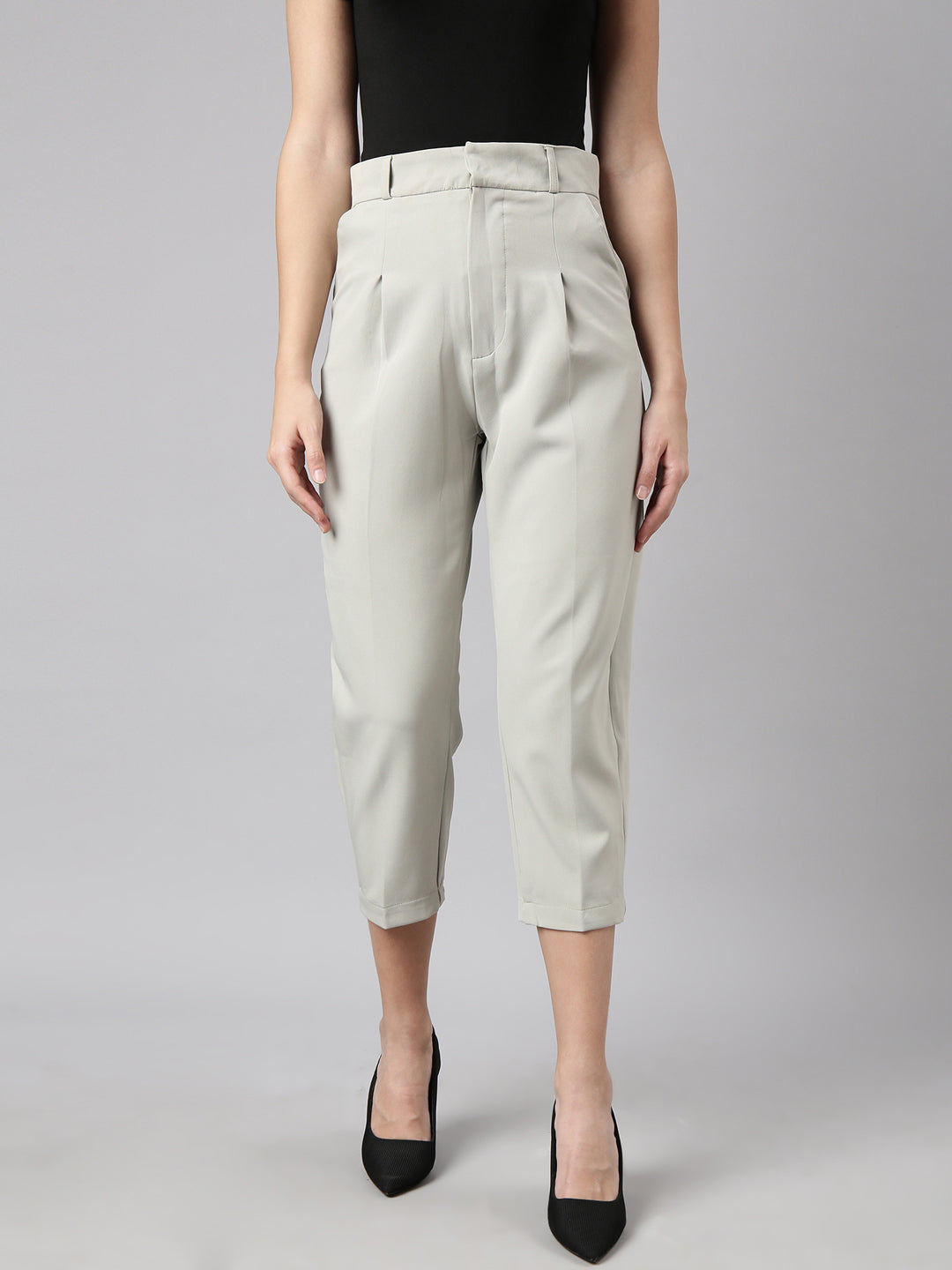 Women Solid Sea green Formal Trousers