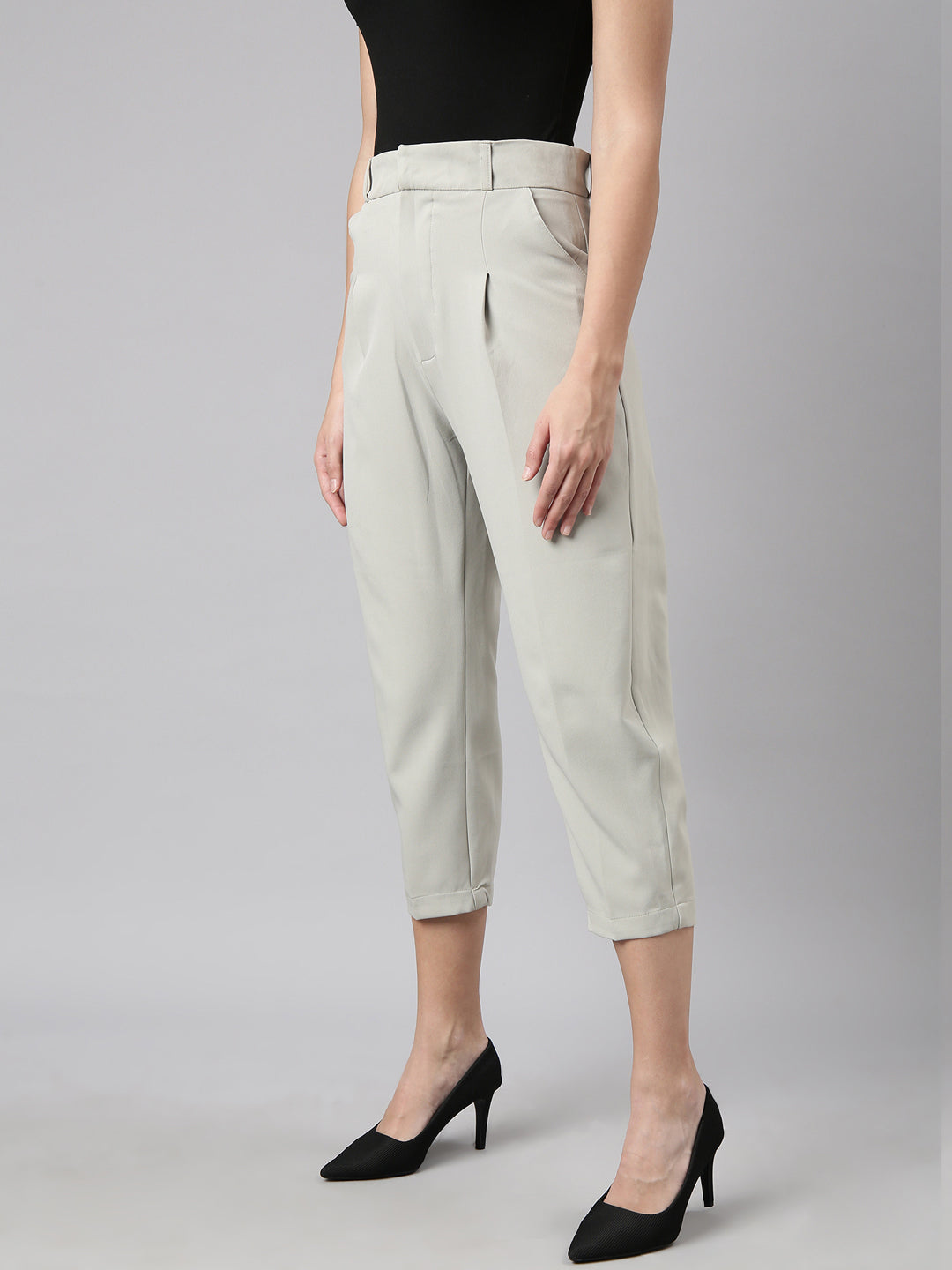 Women Solid Sea green Formal Trousers