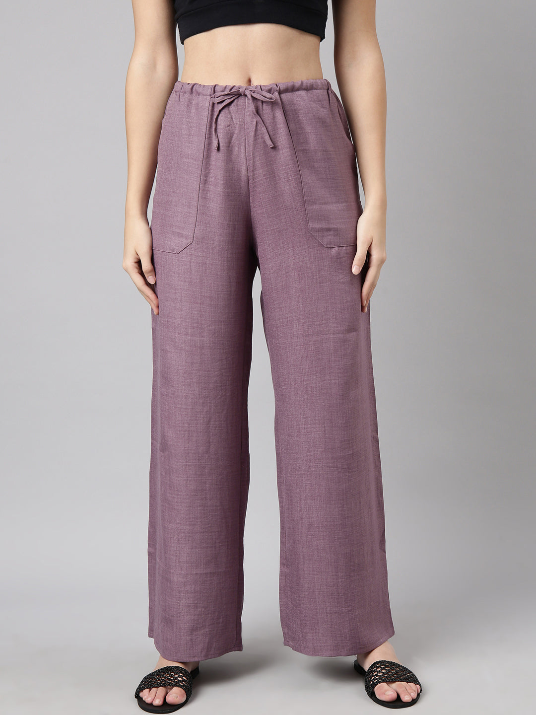 Women Solid Lavender Wide Leg Palazzos