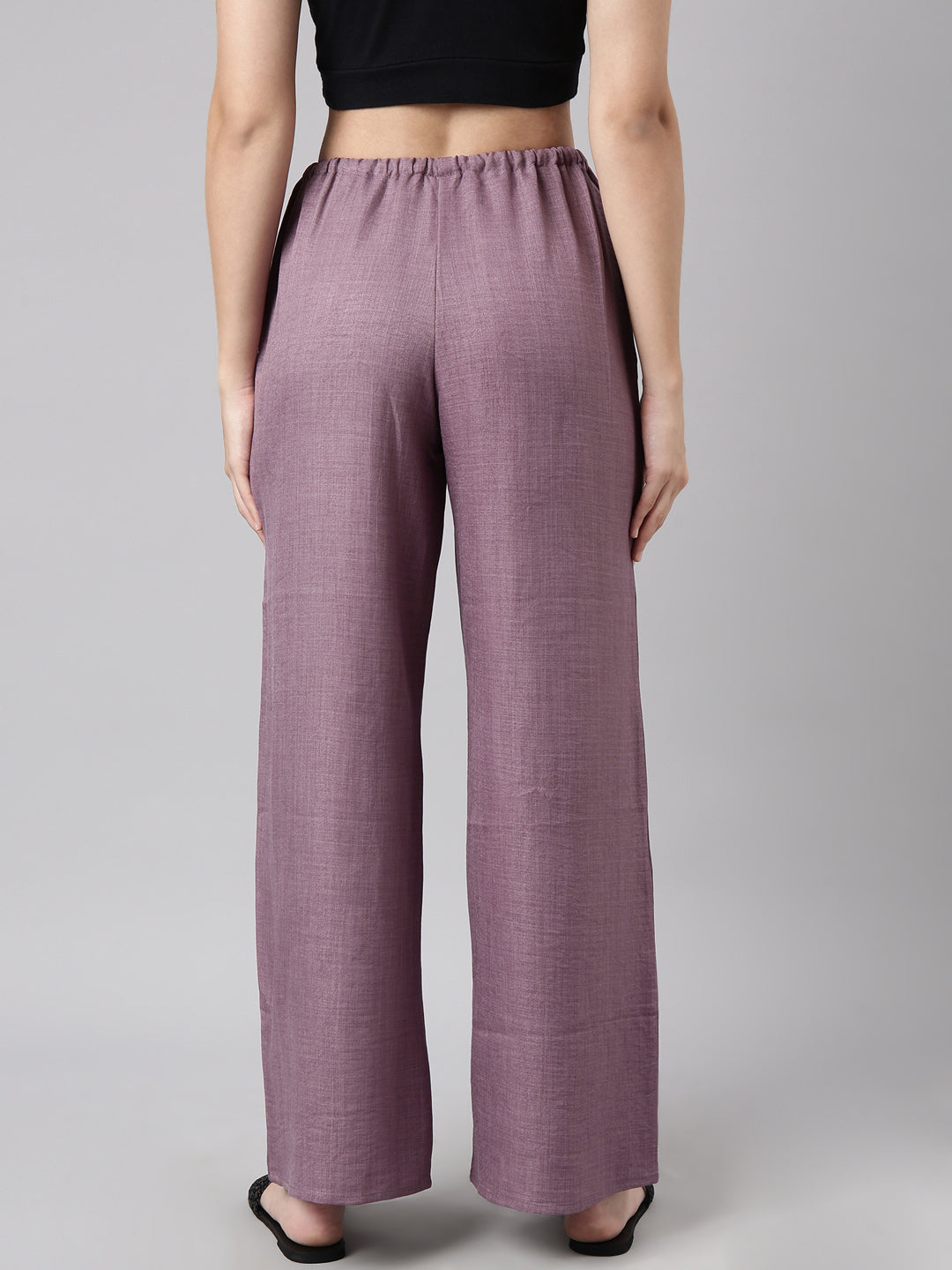 Women Solid Lavender Wide Leg Palazzos