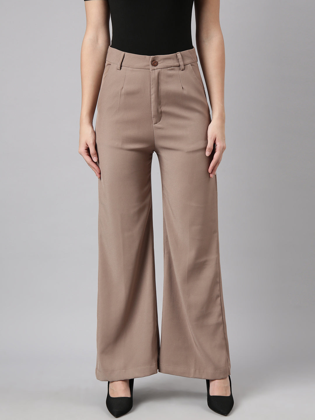 Women Solid Brown Parallel Trousers