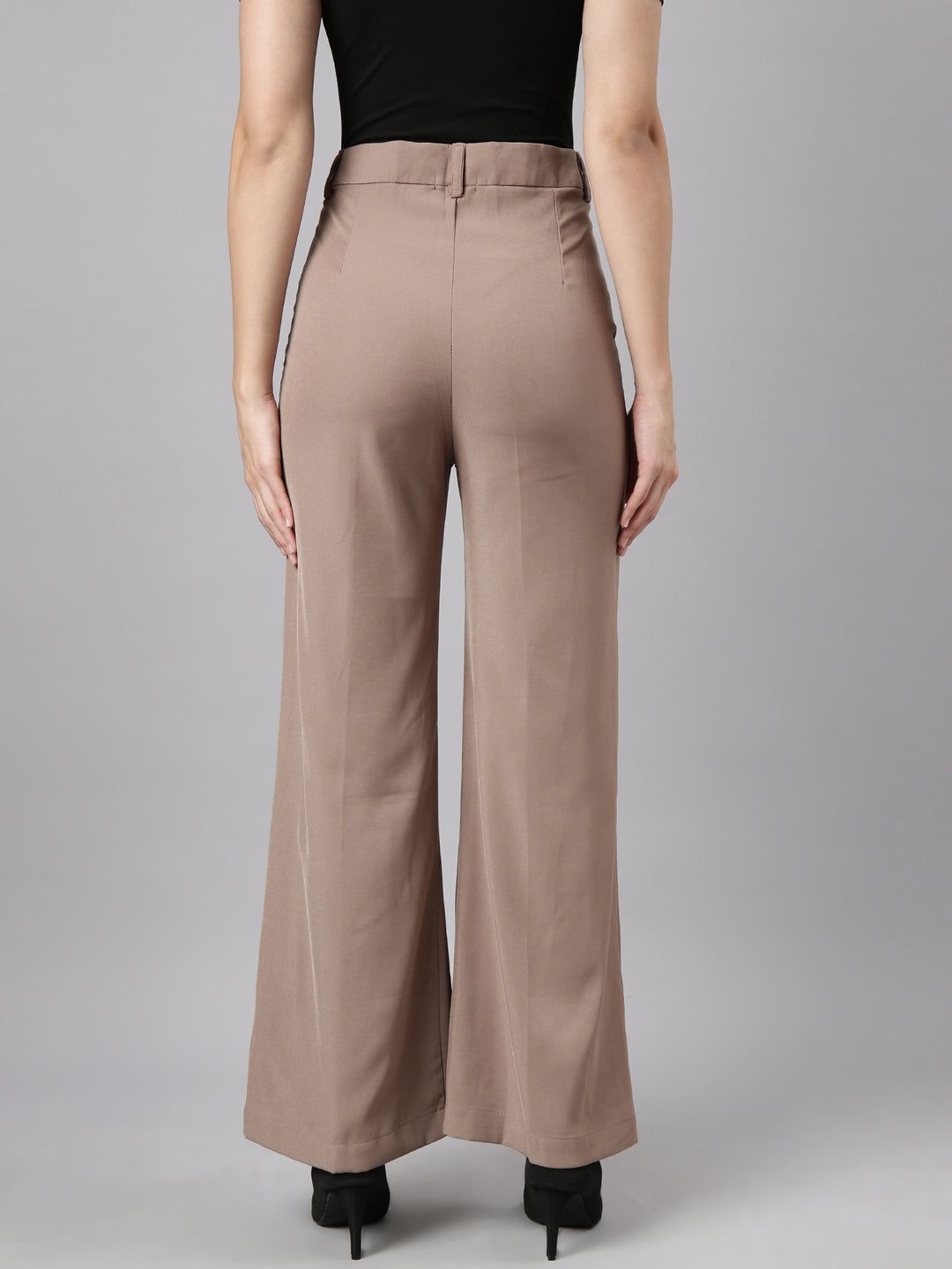 Women Solid Brown Parallel Trousers