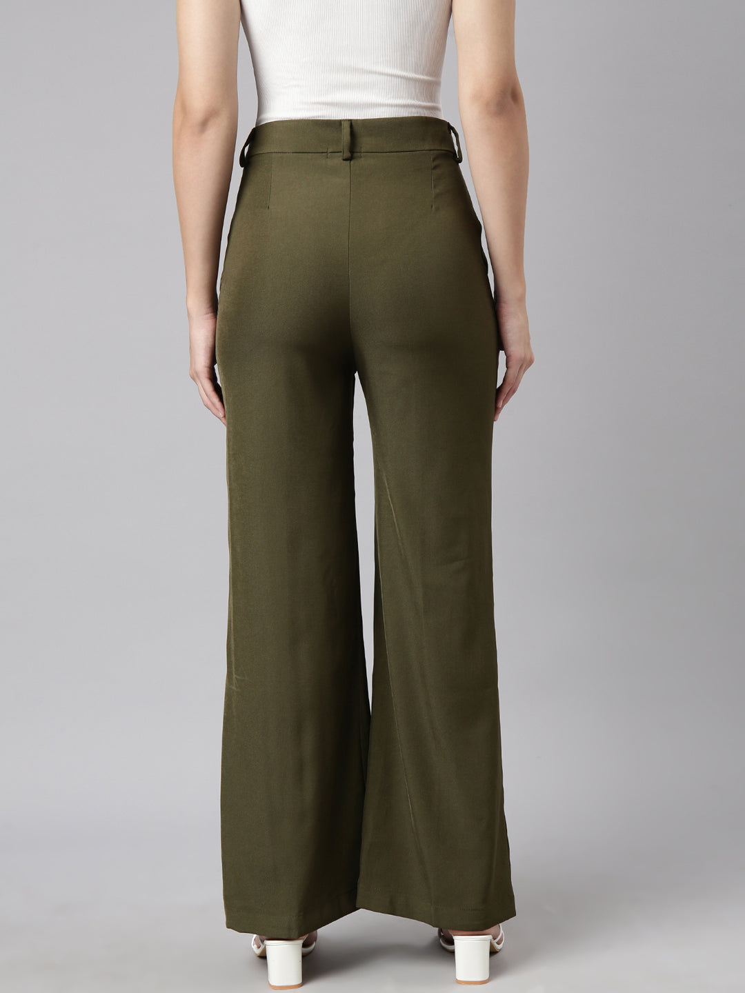 Women Solid Olive Parallel Trousers