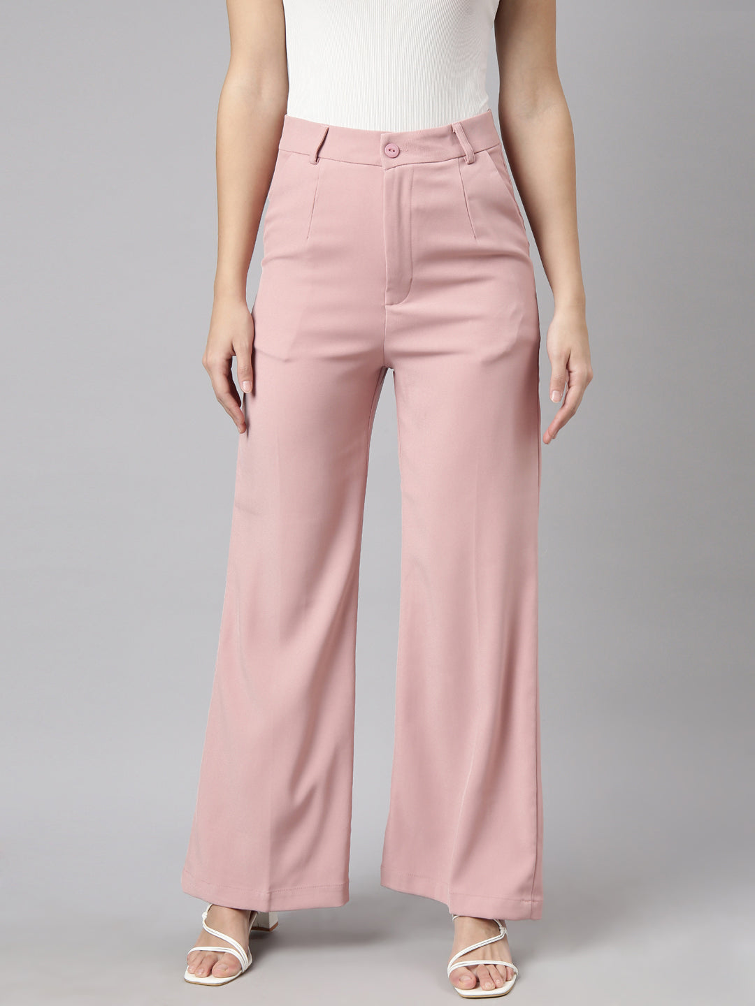 Women Solid Peach Parallel Trousers