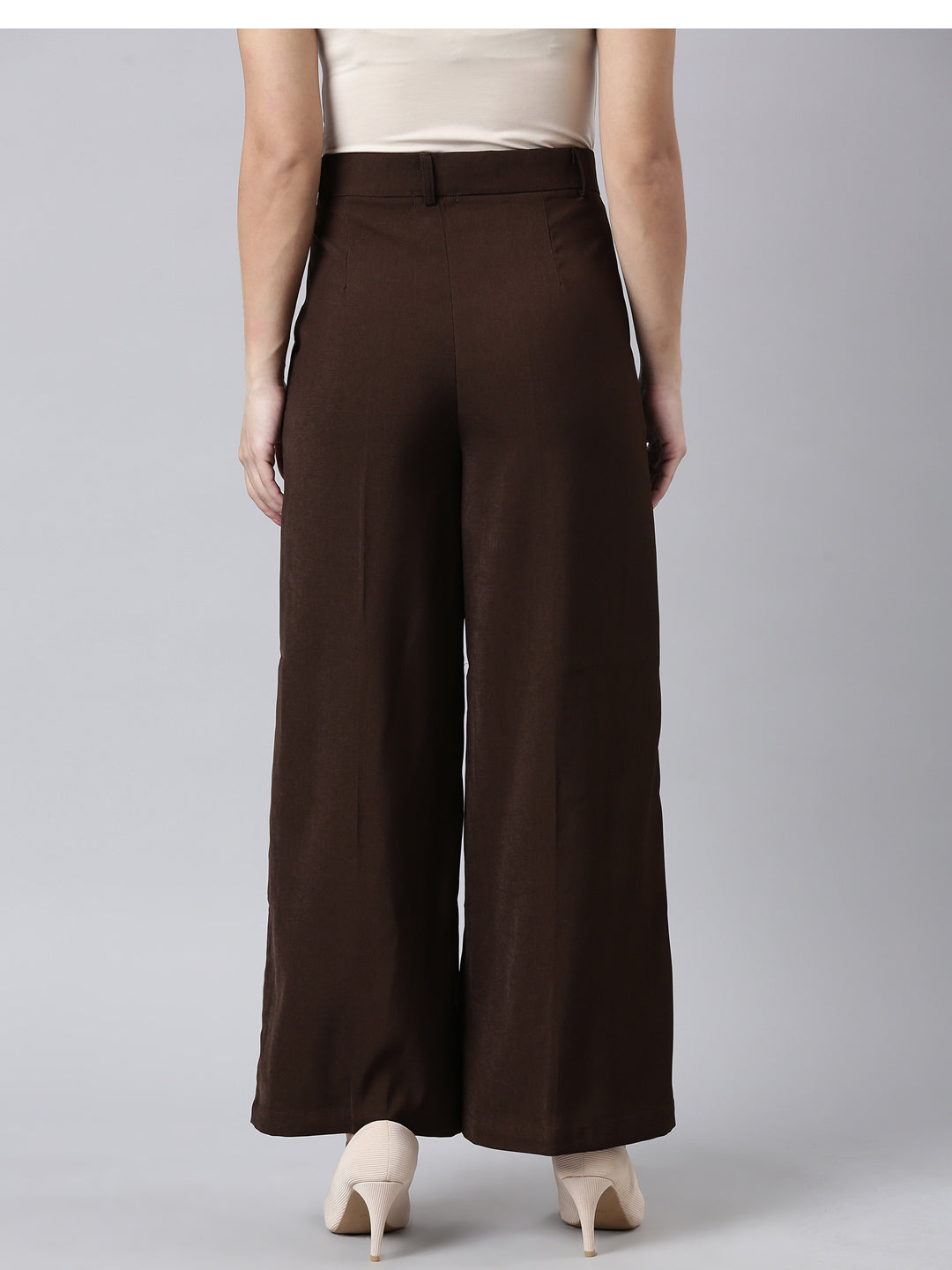 Women Solid Brown Parallel Trousers