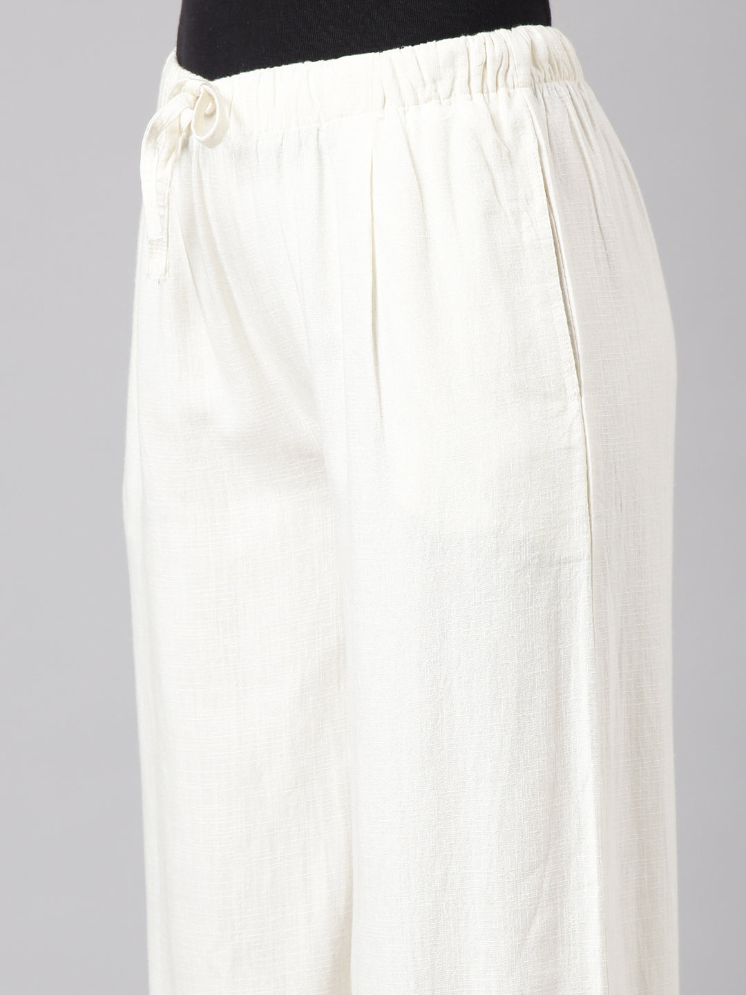 Women Solid Off White Wide Leg Palazzos