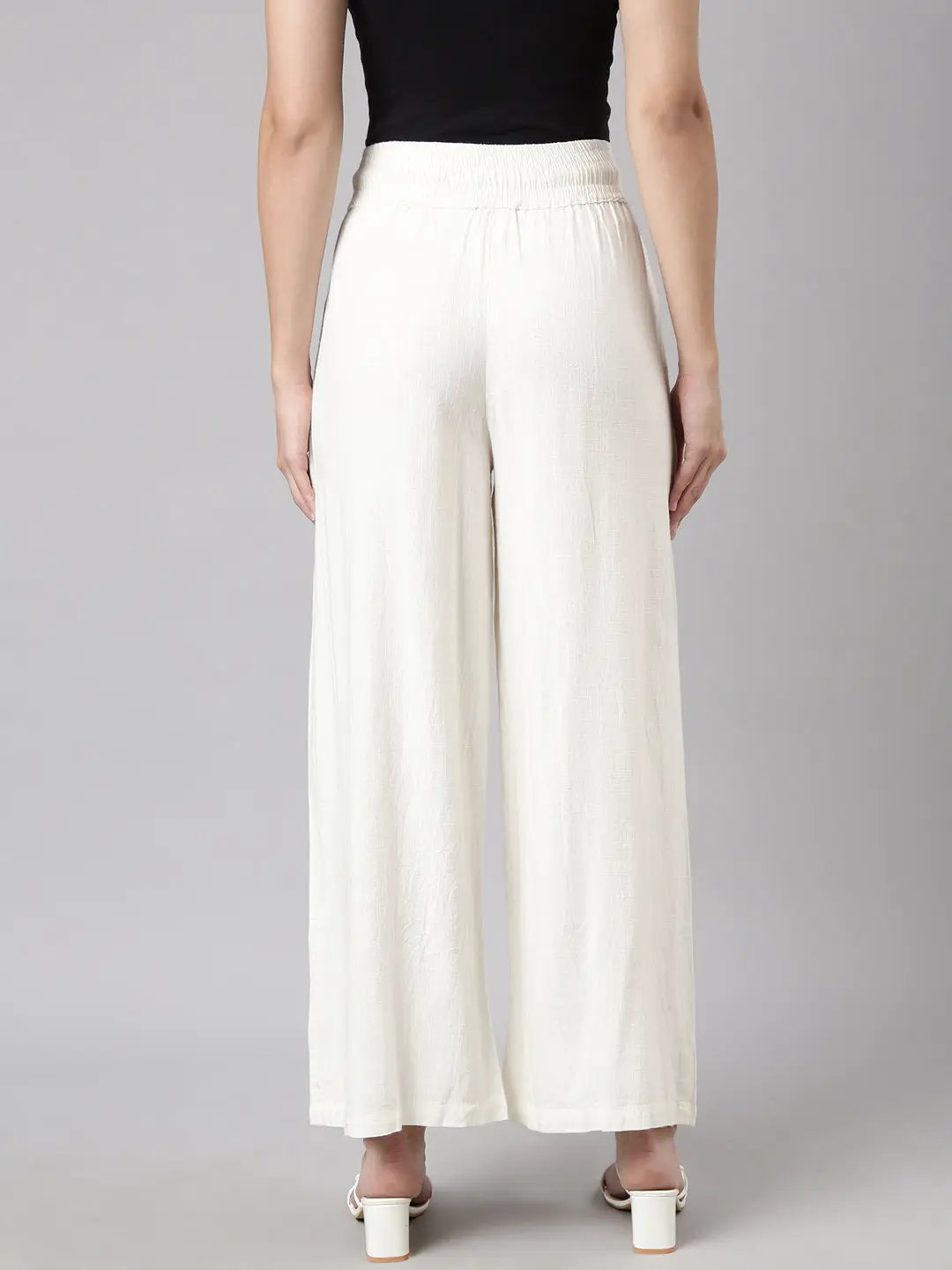 Women's Solid Off White Wide Leg Palazzos
