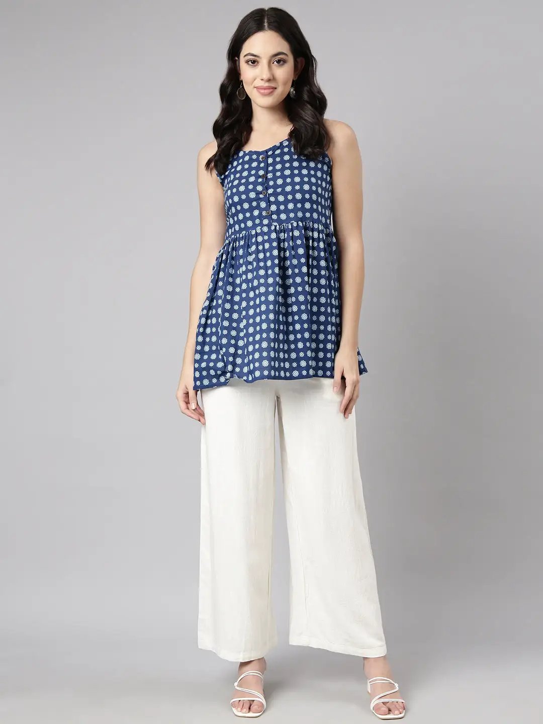 Women's Solid Off White Wide Leg Palazzos