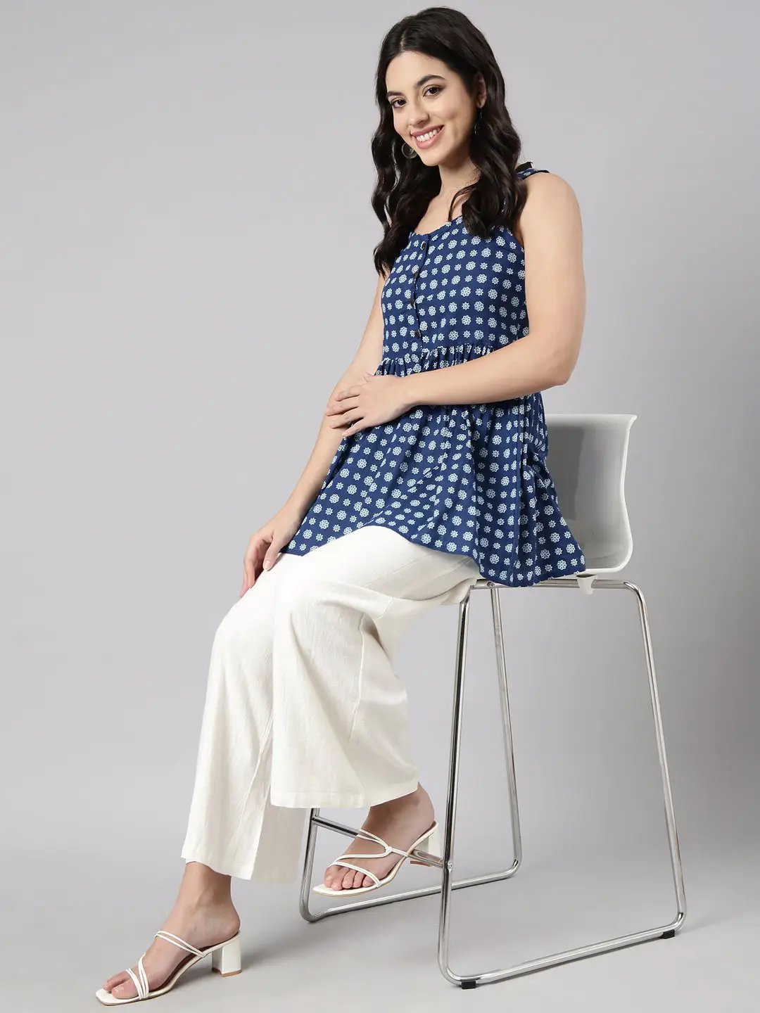Women's Solid Off White Wide Leg Palazzos