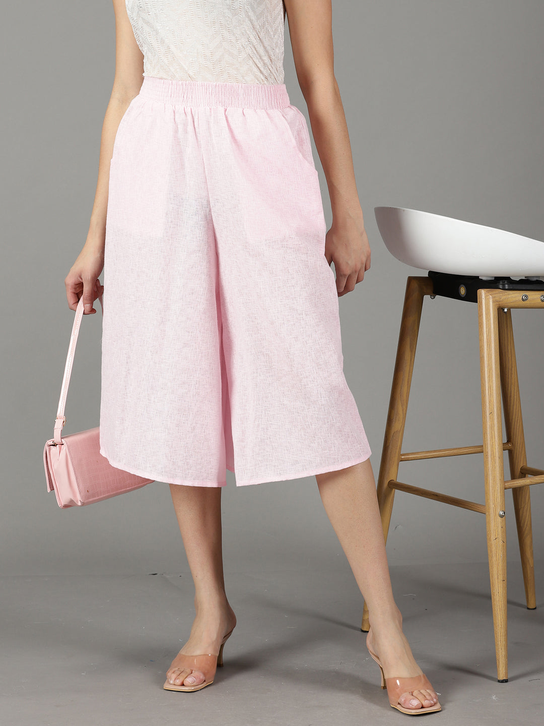 Women's Pink Solid Culottes