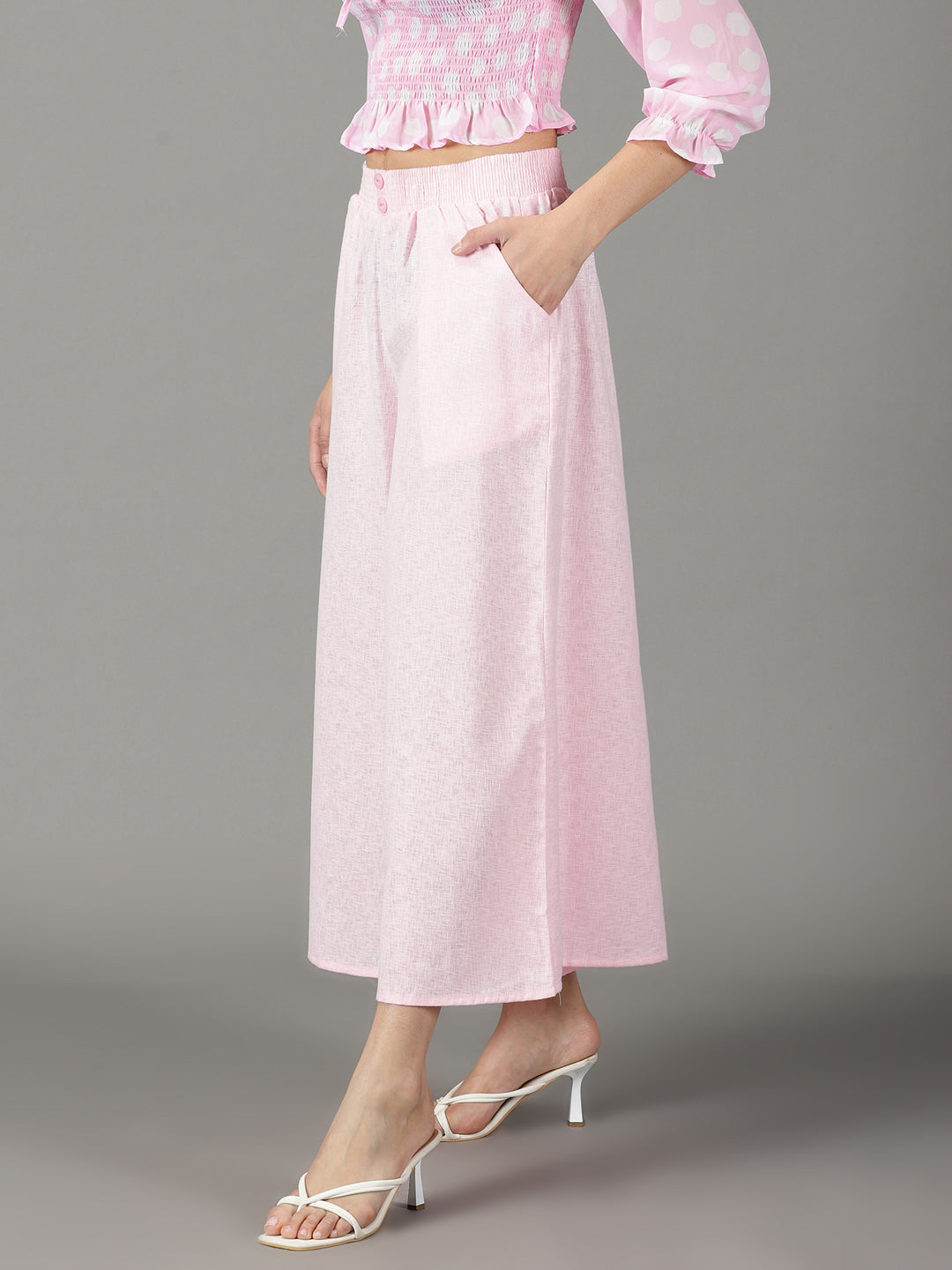 Women's Pink Solid Culottes