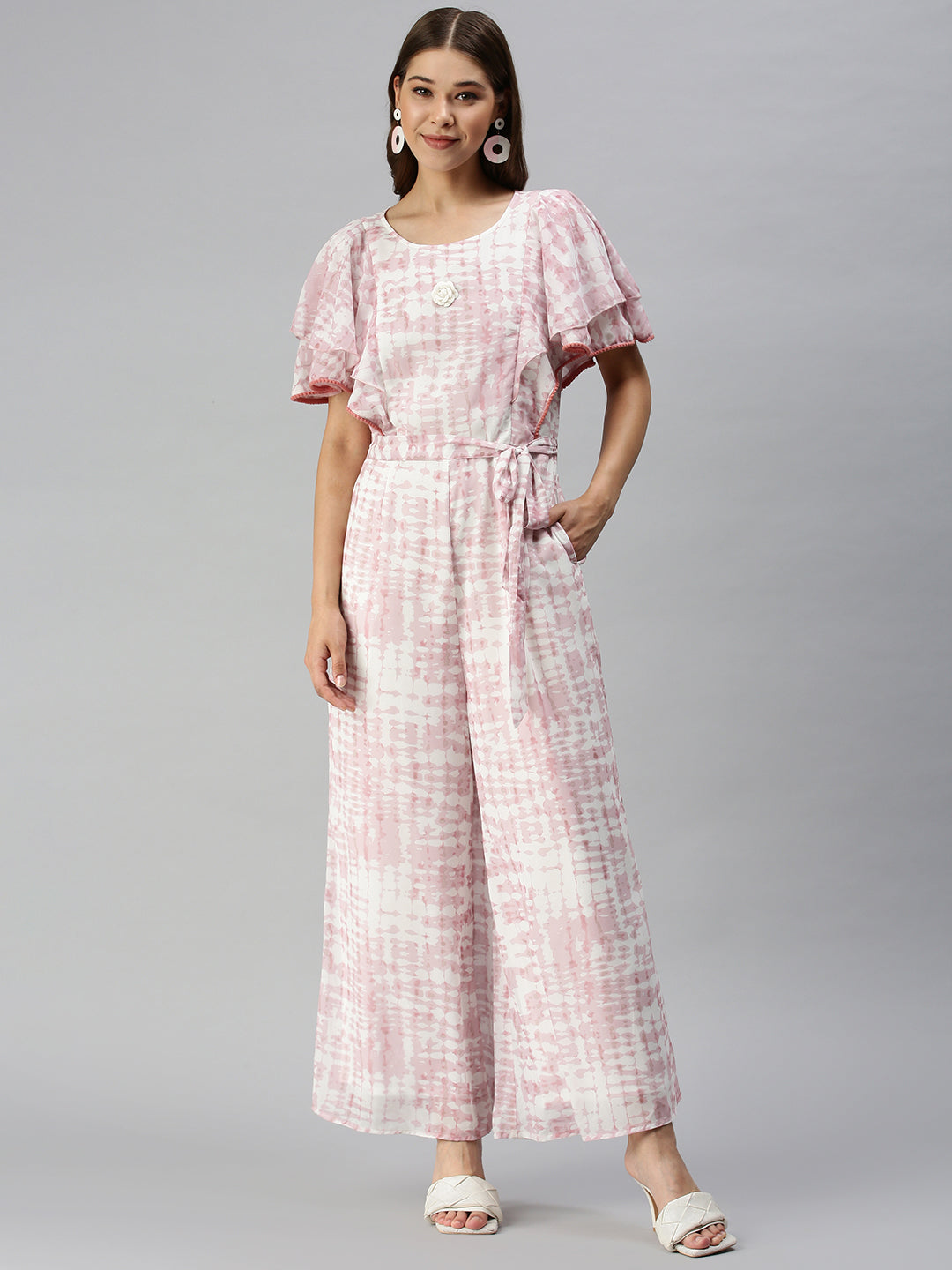 Women's White Printed Jumpsuits