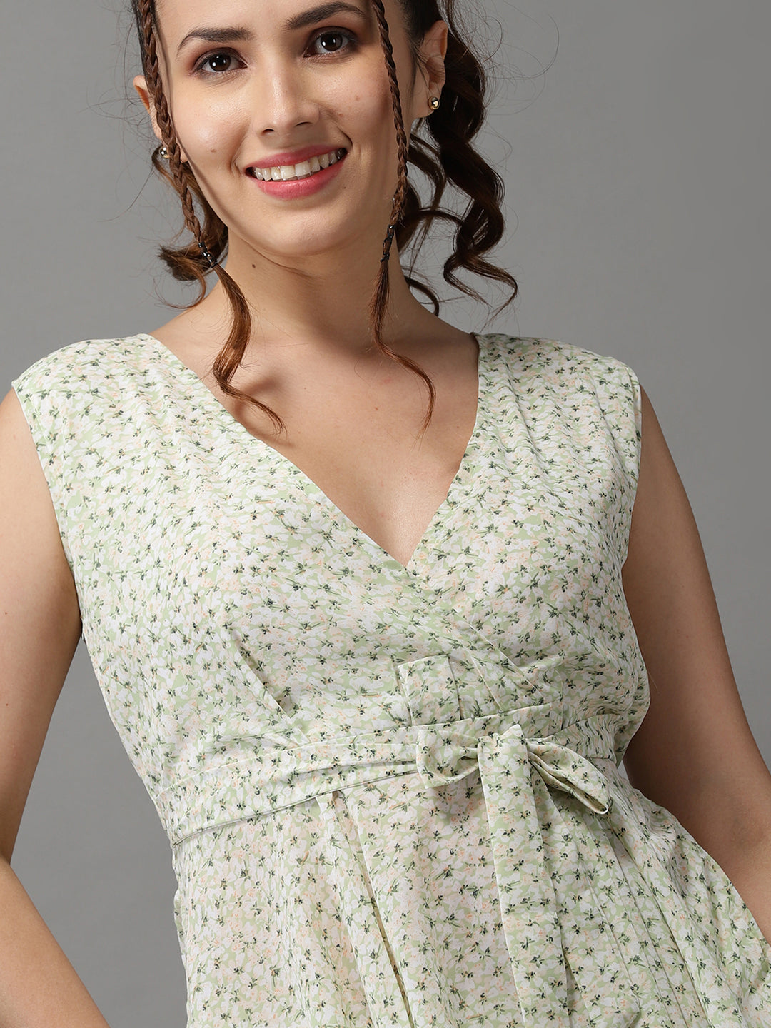 Women's Green Printed Peplum Top